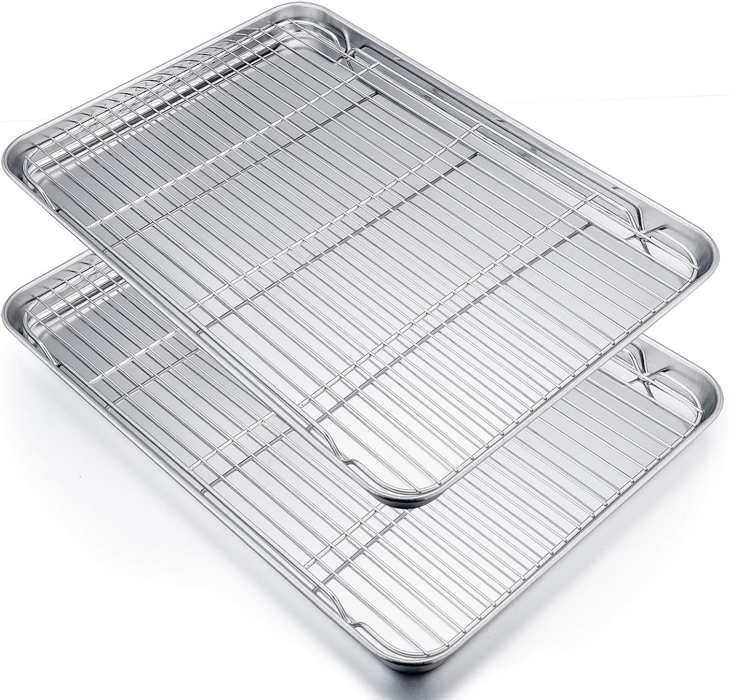 P&P CHEF 19.6 Inch Stainless Steel Baking Sheet with Rack Set (2 Pans+ 2 Racks), Cookie Sheets Baking Trays and Cooling Wire Racks, Oven & Dishwasher Safe, Pans with Flat Racks