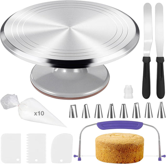 12 Inch Cake Turntable Decorating Stand with Aluminum,Cake Turntable Decorating Kit, Rotating Cake Stand for Cake,Cake Spinner Stand Set Pastries Cake Decorations Cake Turner Table Decorating Tools
