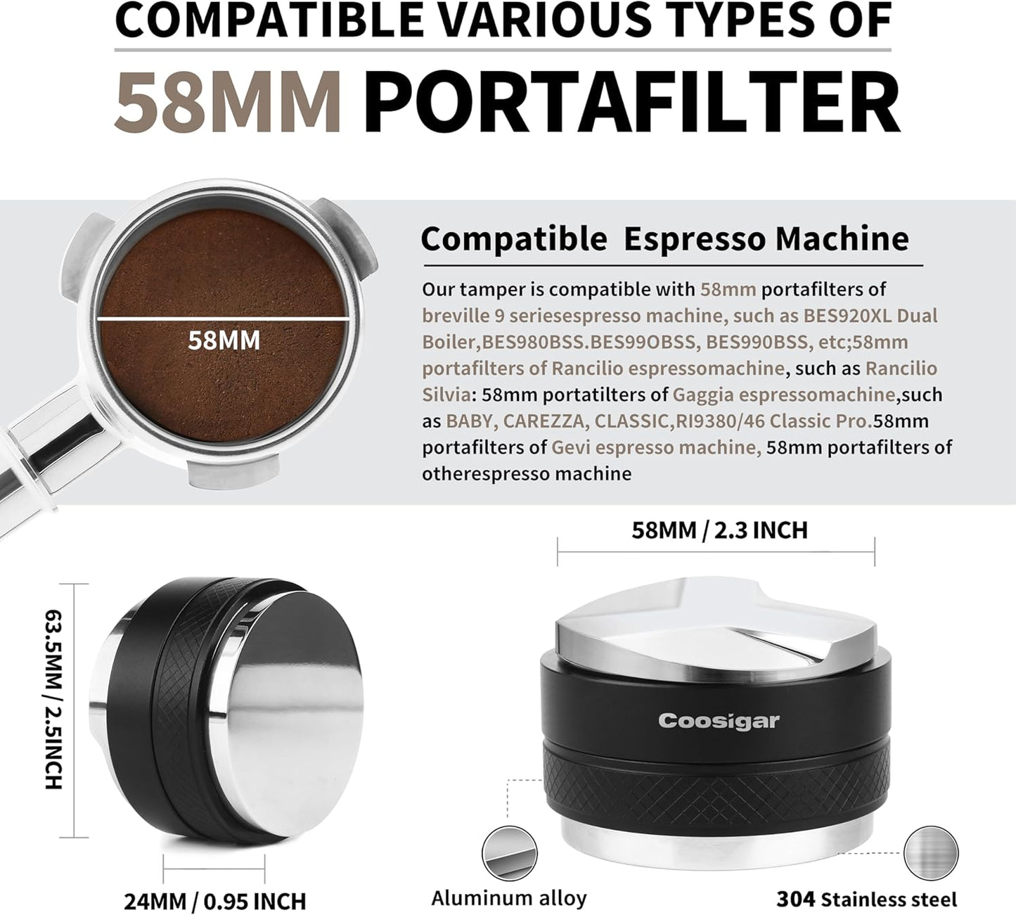 58mm Coffee Distributor and Tamper,Dual Head Coffee Leveler Fits for Gaggia E61 58mm Portafilter,Professional Espresso Hand Tamper.