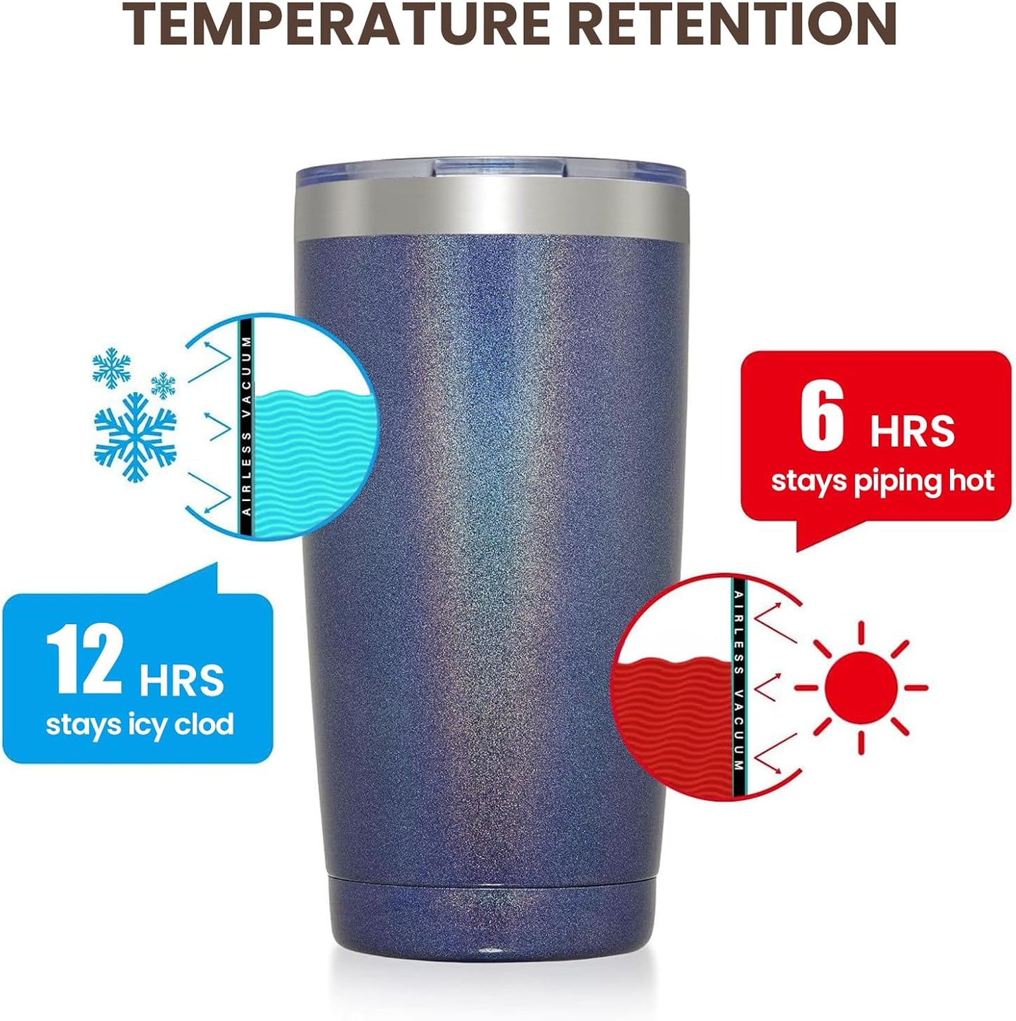 MEWAY 20oz Tumbler 4 Pack Double Wall Vacuum Insulated Travel Glitter Mug Bulk, Stainless Steel Tumblers with Lid and Straw, Powder Coated Coffee Cups for Woman(Rainbow Navy,Set of 4)