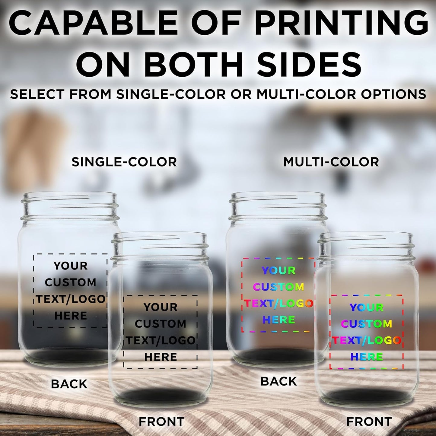 DISCOUNT PROMOS Custom Decorating Mason Jars 12 oz. Set of 10, Personalized Bulk Pack - Glass Jars for Overnight Oats, Candies, Fruits, Pickles, Spices, Beverages - Black