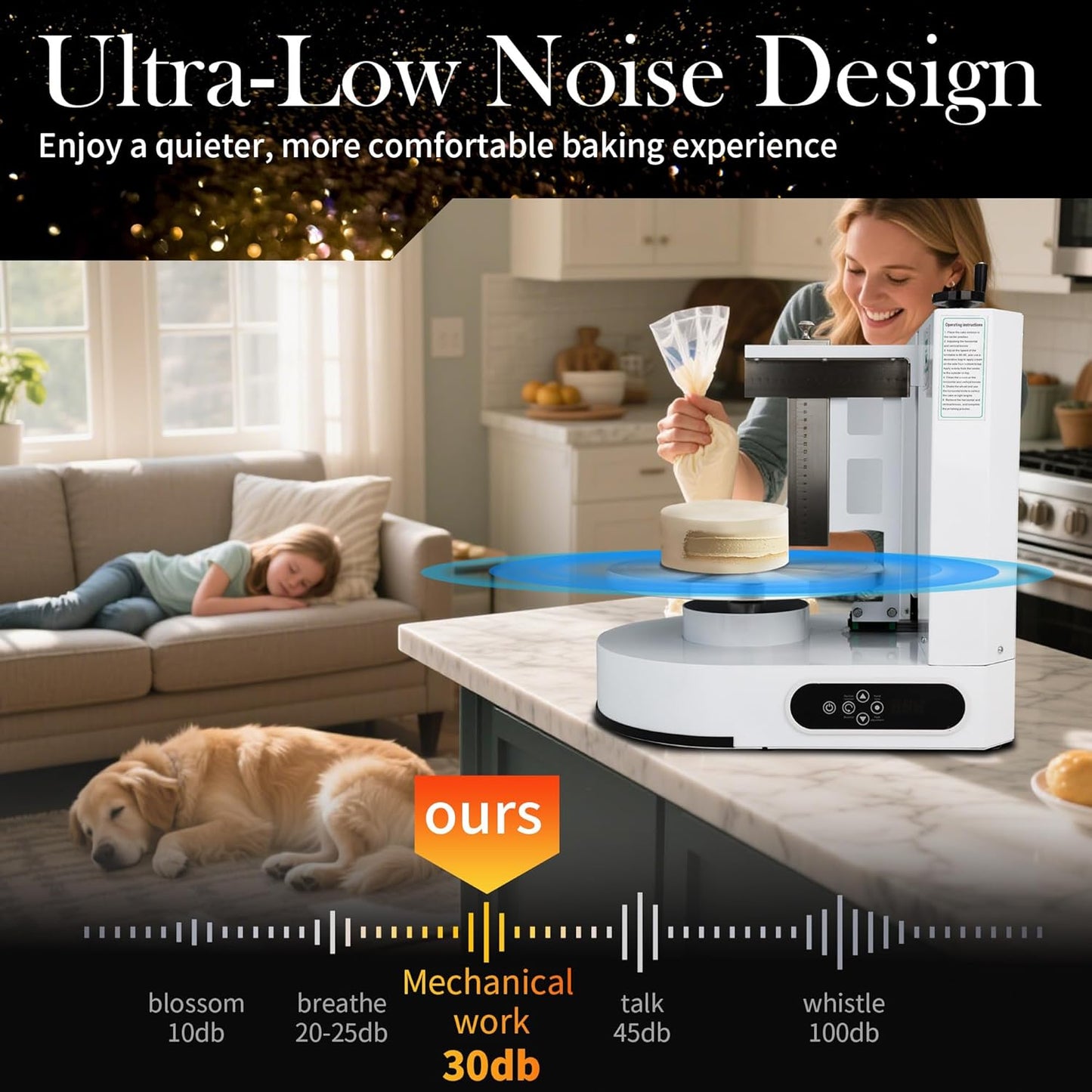 Cake Decorating Machine 4-12 Inch Cake Icing Frosting Smoother Decorating Low Noise 60-320 RPM 304 Stainless Steel Scraping for Stable Fast 110V Automatic for Butter Cream, 43LB