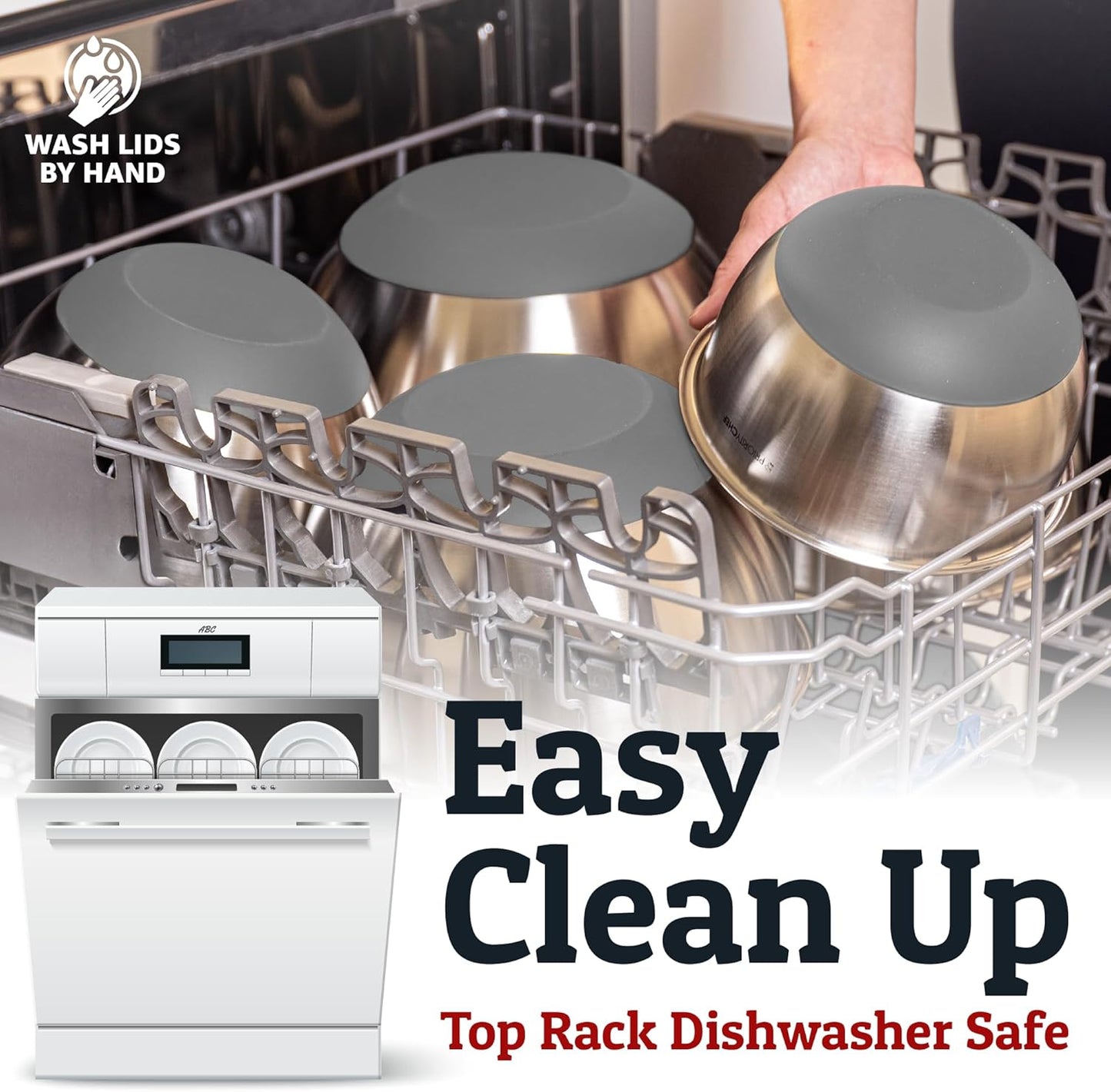 Priority Chef Stainless Steel Mixing Bowls with Lids Set, 3 Grater Attachments, Airtight Lids, Non-Slip Silicone Base Mixing Bowl Set, Large Prep Metal Mixing Bowls for Kitchen, Grey