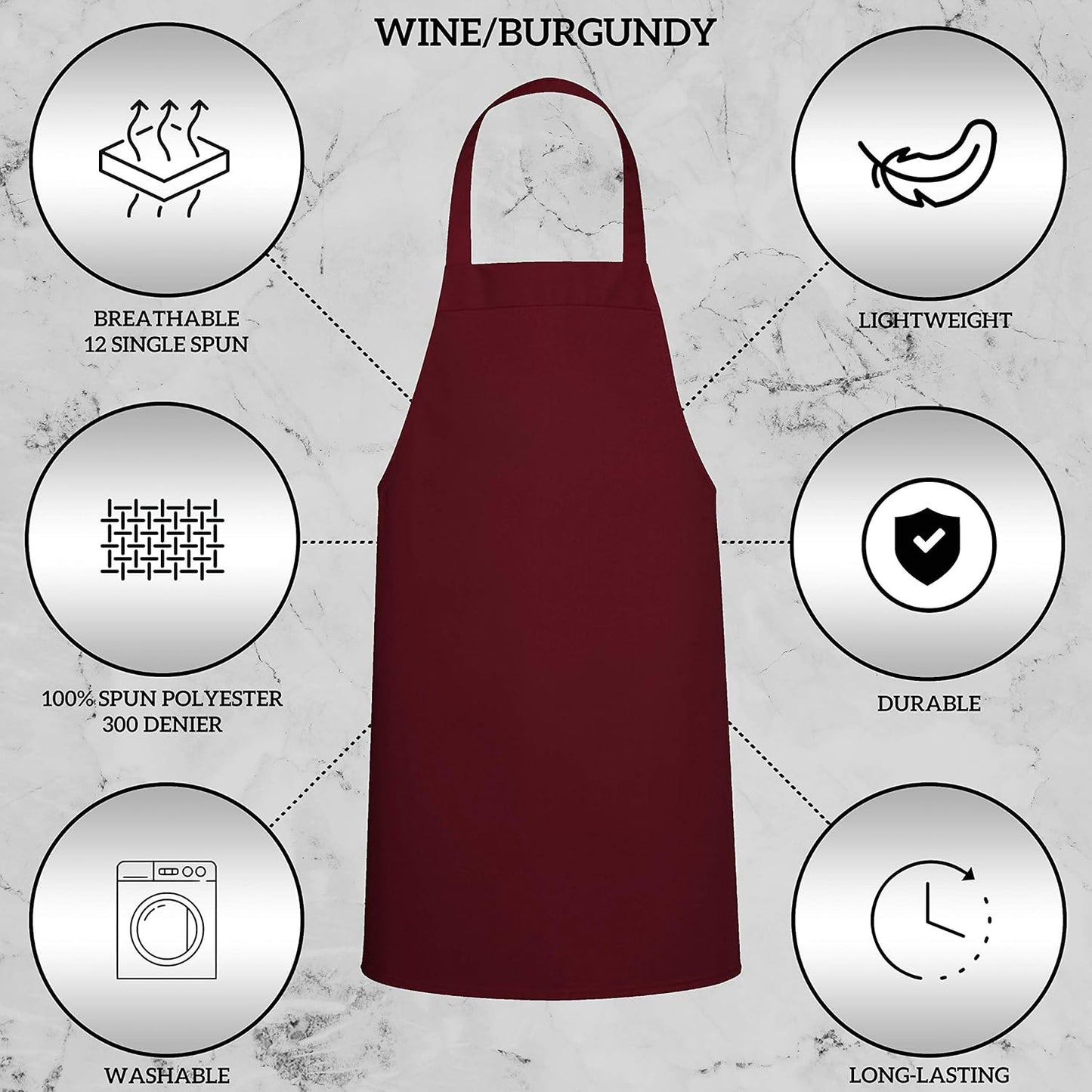 GREEN LIFESTYLE 12 Pack Professional Chef Apron – Grilling Aprons for Men, Waterproof Cooking Apron for BBQ, Work or Restaurant Use, Kitchen Aprons for Women – Burgundy, No Pockets