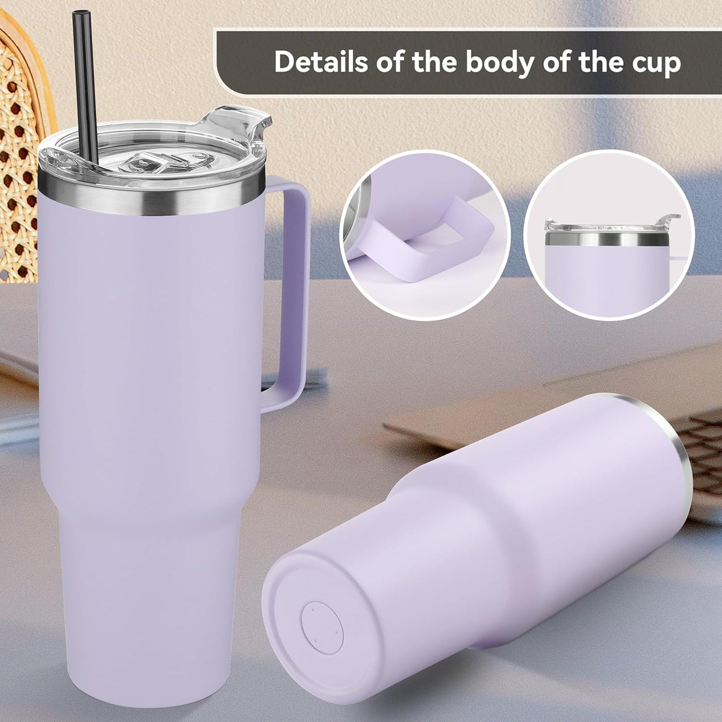 HASLE OUTFITTERS 40 oz Stainless Steel Tumbler with Handle, Vacuum Insulated Tumblers Bulk, Reusable Double Wall Travel Coffee Mug, Durable Powder Coated Water Bottle(Purple, 8)