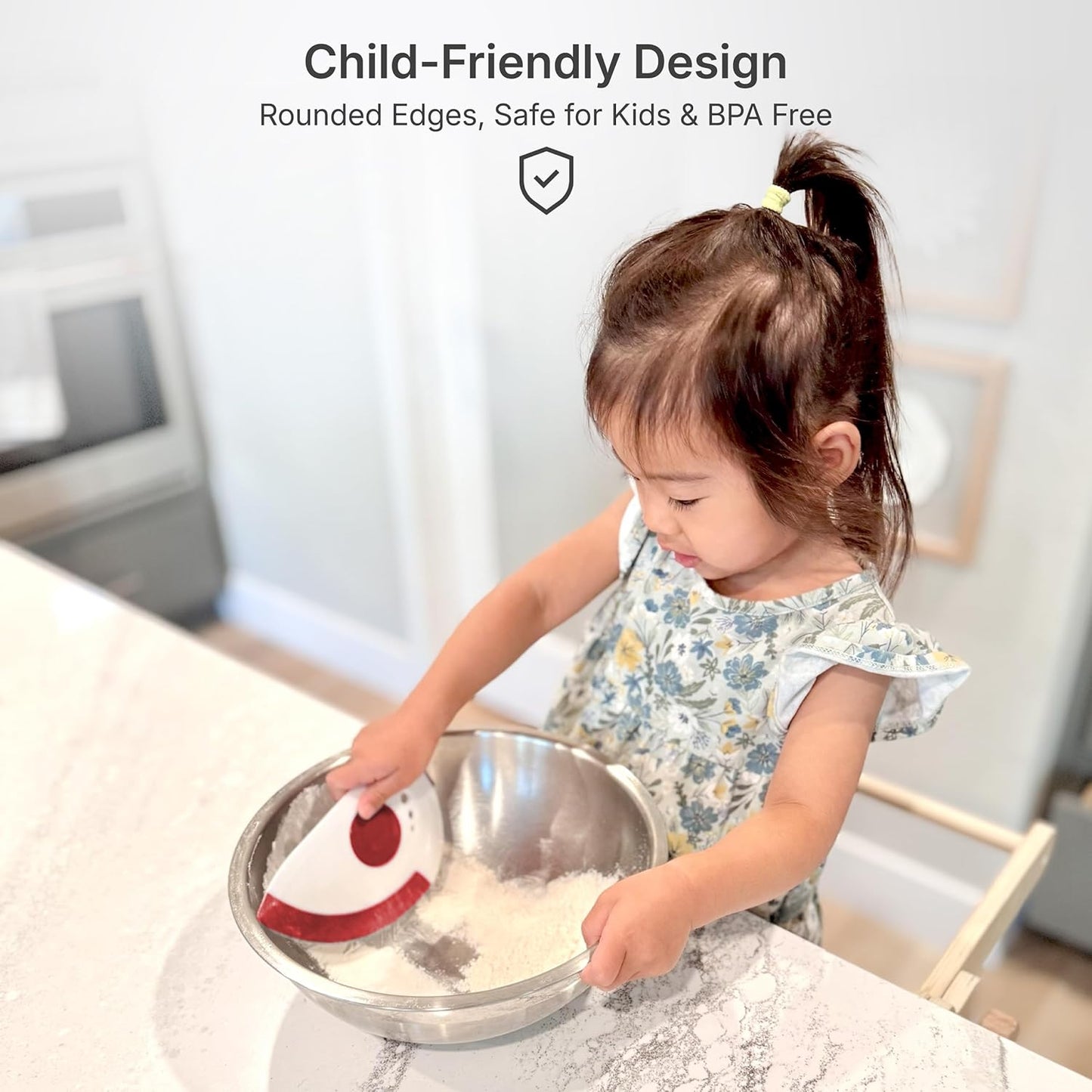 Nextrend BakerScraper – 5-in-1 Flexible Bowl Scraper, Bench Scraper and Dough Scraper with Stainless Steel Edge, Ruler & Herb Stripper – BPA Free, Dishwasher Safe - Red