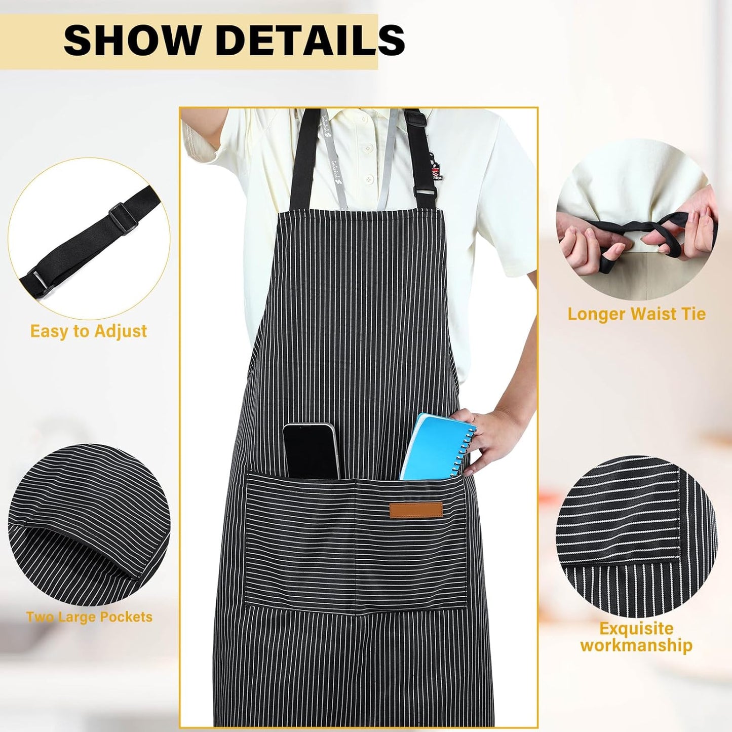 Handepo 4 Pcs Kitchen Cooking Aprons with Pockets Adjustable Waterproof Baking Apron for Women Men, Chef,BBQ, Christmas Gift