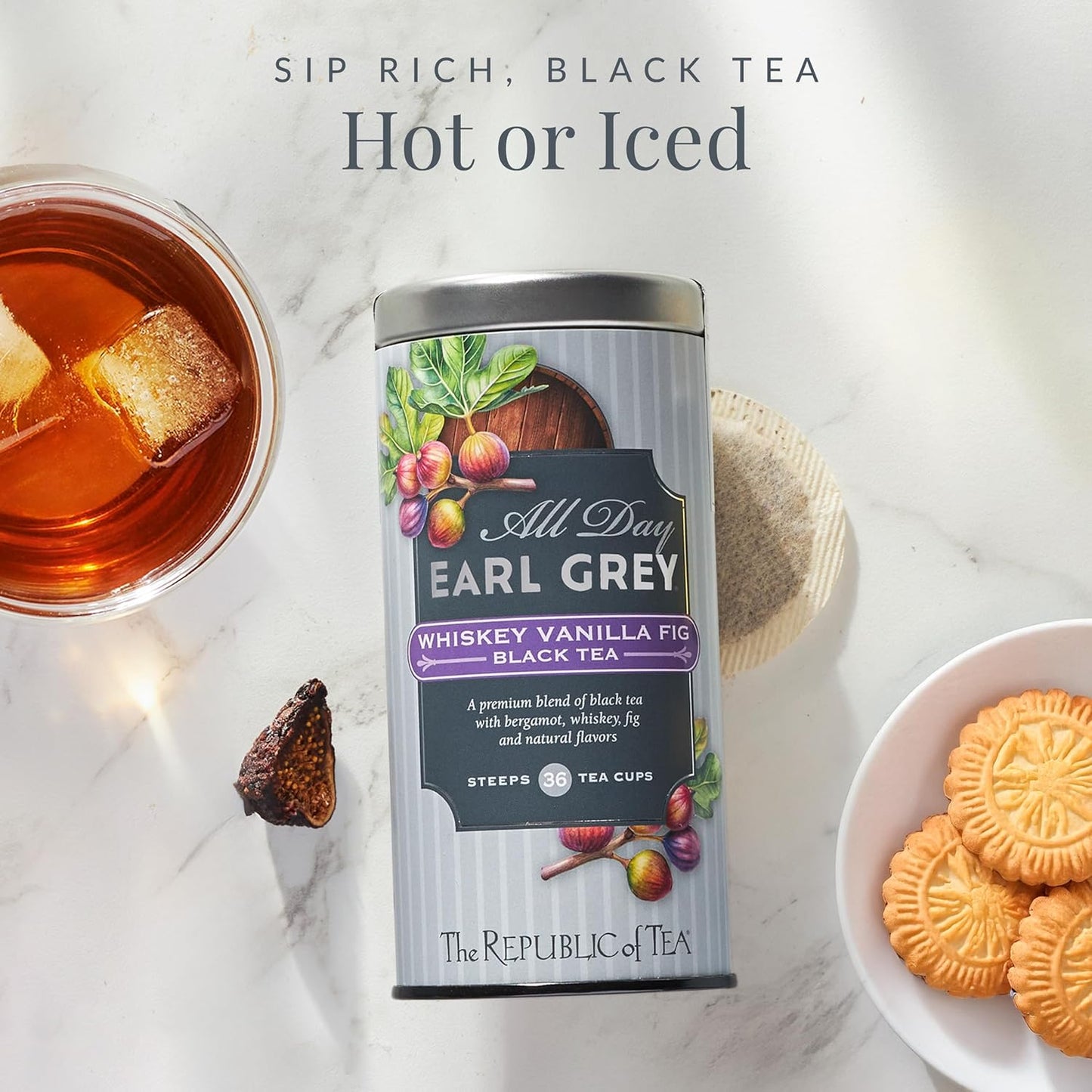 The Republic of Tea – All Day Earl Grey Whiskey Vanilla Fig Black Tea, Naturally Caffeinated, 36 Tea Bags