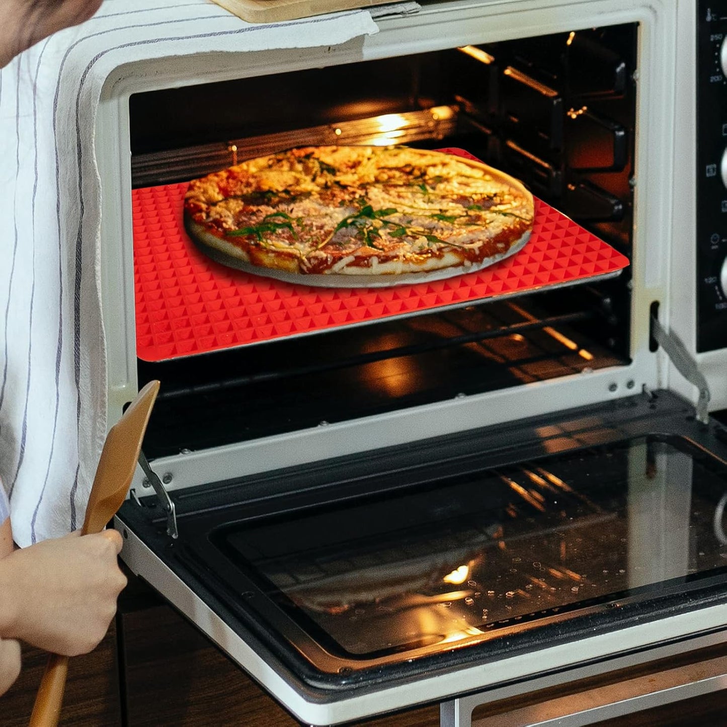 Silicone Baking Mat Red Pyramid Non Stick Bacon Microwave Tray Pastry Mats Red BBQ Grill Mat Baking Supplies oven Liners For Bottom Of Oven - 16 X 11''Silicone Mats For Kitchen Counter 2 Pack