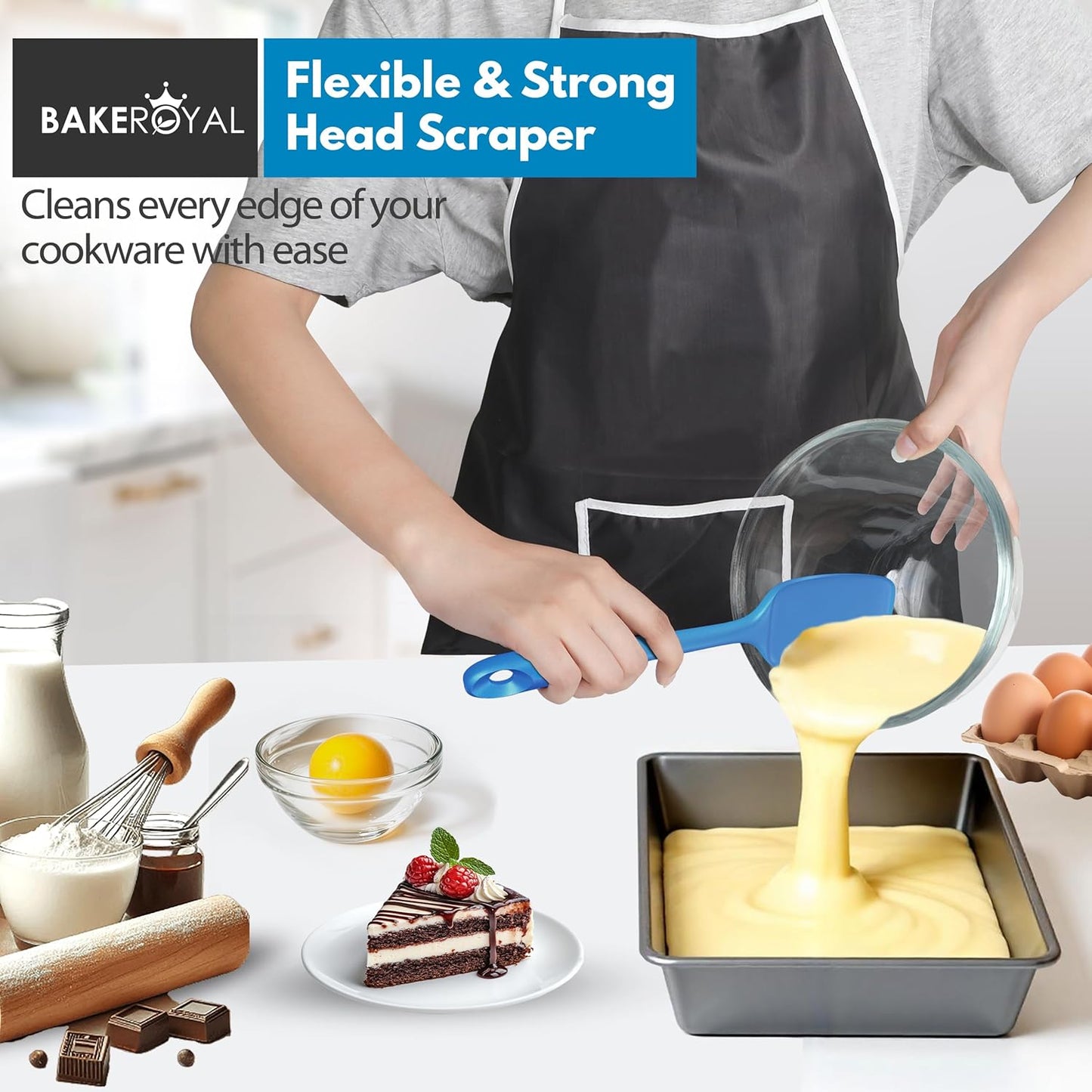 Silicone Spatula Set - 4-Piece Rubber Spatulas Silicone Heat Resistant 600°F for Everyday Task - Seamless Design Kitchen Spatulas for Nonstick Cookware - Blue