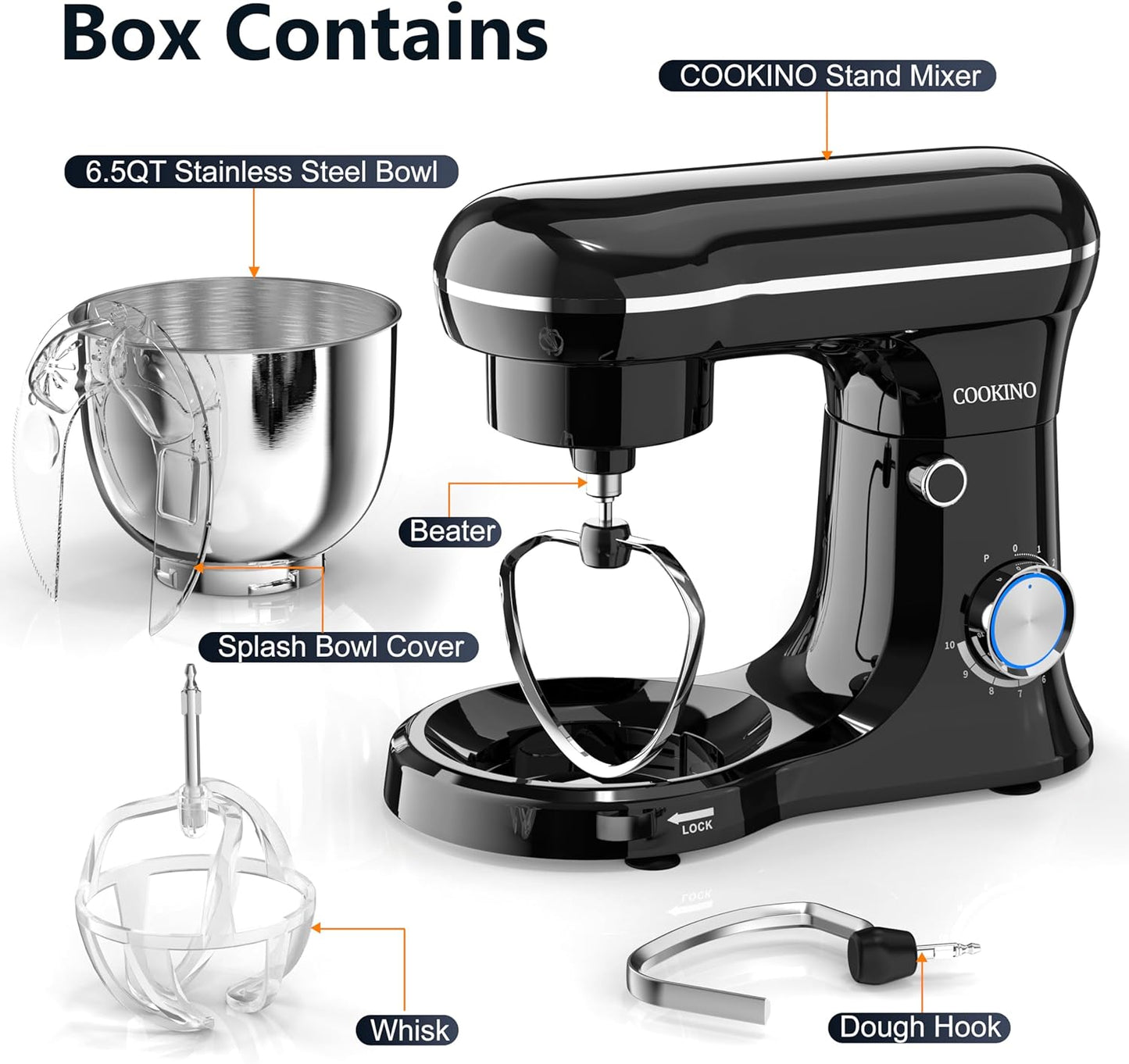 Electric Stand Mixer,10 Speeds Tilt-Head Food Mixer, 3-IN-1 Kitchen Mixer for Daily Cooks with 6 QT Bowl,Dough Hook, Beater, Whisk (Onyx Black)