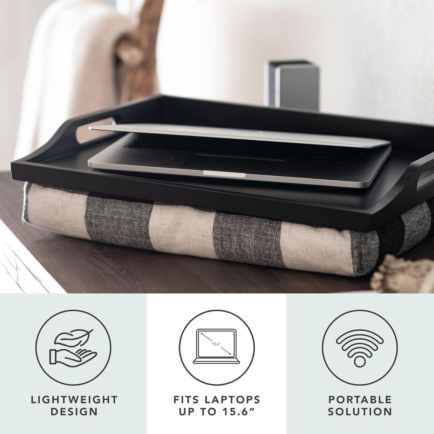 ROSSIE HOME Wood Bed Tray Lap Desk with Detachable Cushion, Serving Tray - Buffalo Check - Fits up to 15.6 Inch Laptops - Style No. 76108