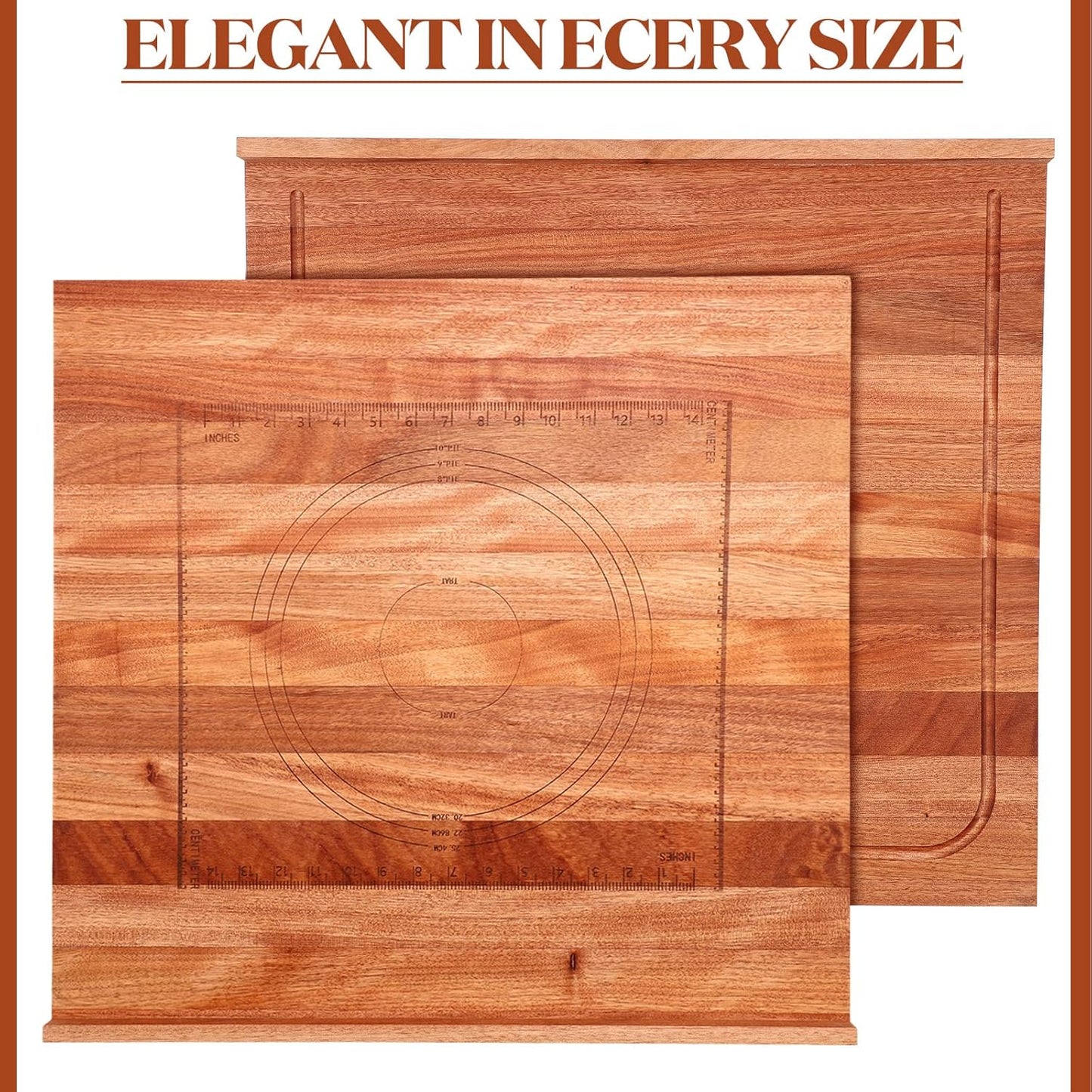 Vesici Reversible Pastry Board with Lip for Rolling Dough Large Wooden Cutting Chopping Kneading Board with Engraved Measurements for Counter Table Top Kitchen(Walnut,24 x 22.8 x 1.5 Inch)