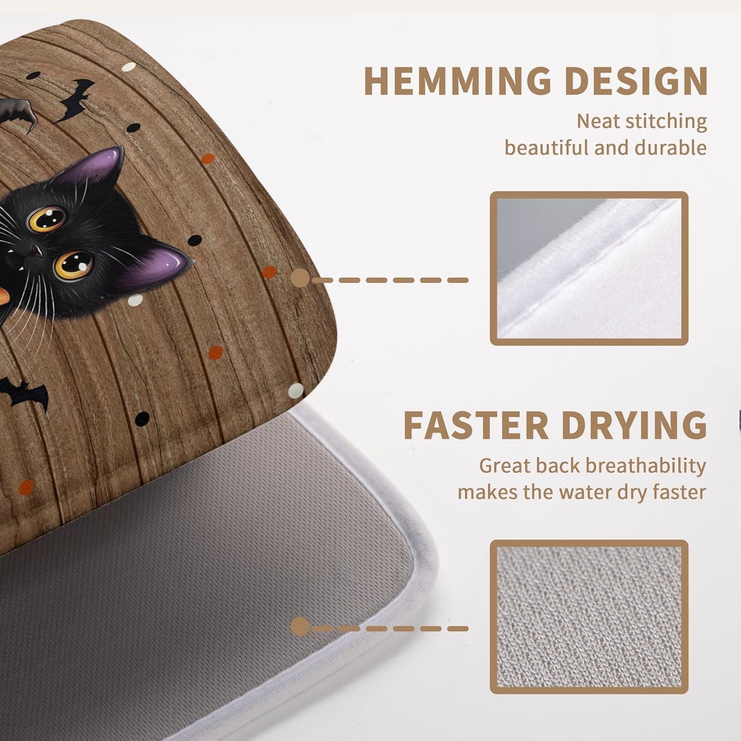 Halloween Spooky Pumpkin Dish Drying Mats Ghost Dish Mat Kitchen Cat Large Drying Matt Dishes Dryer Pad for Kitchen Counter Absorbent Microfiber Washable Foldable Reusable 18x24 in