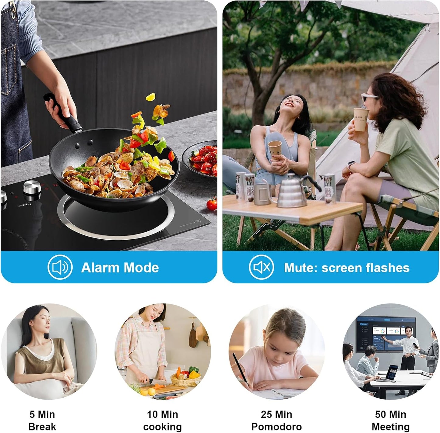 Rotating Cube Visual Timer 5, 25, 10, 50 Min Preset + Custom Countdown, Rechargeable Desk Productivity Flip Timer w/Silicone Case, Silent Mode, Ideal for ADHD Tool Study Work School (Black)