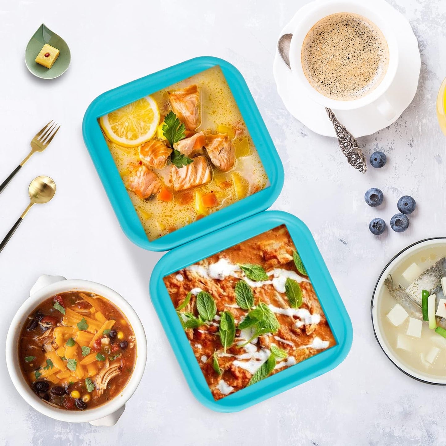 Silicone Freezing Tray with Lid - 2-Cup 4 Pack Freezer Containers,Make 1 Perfect Freezing,Storing Soups, Foods, Stews, Dips or Sauces Simple and Convenient Color Aqua