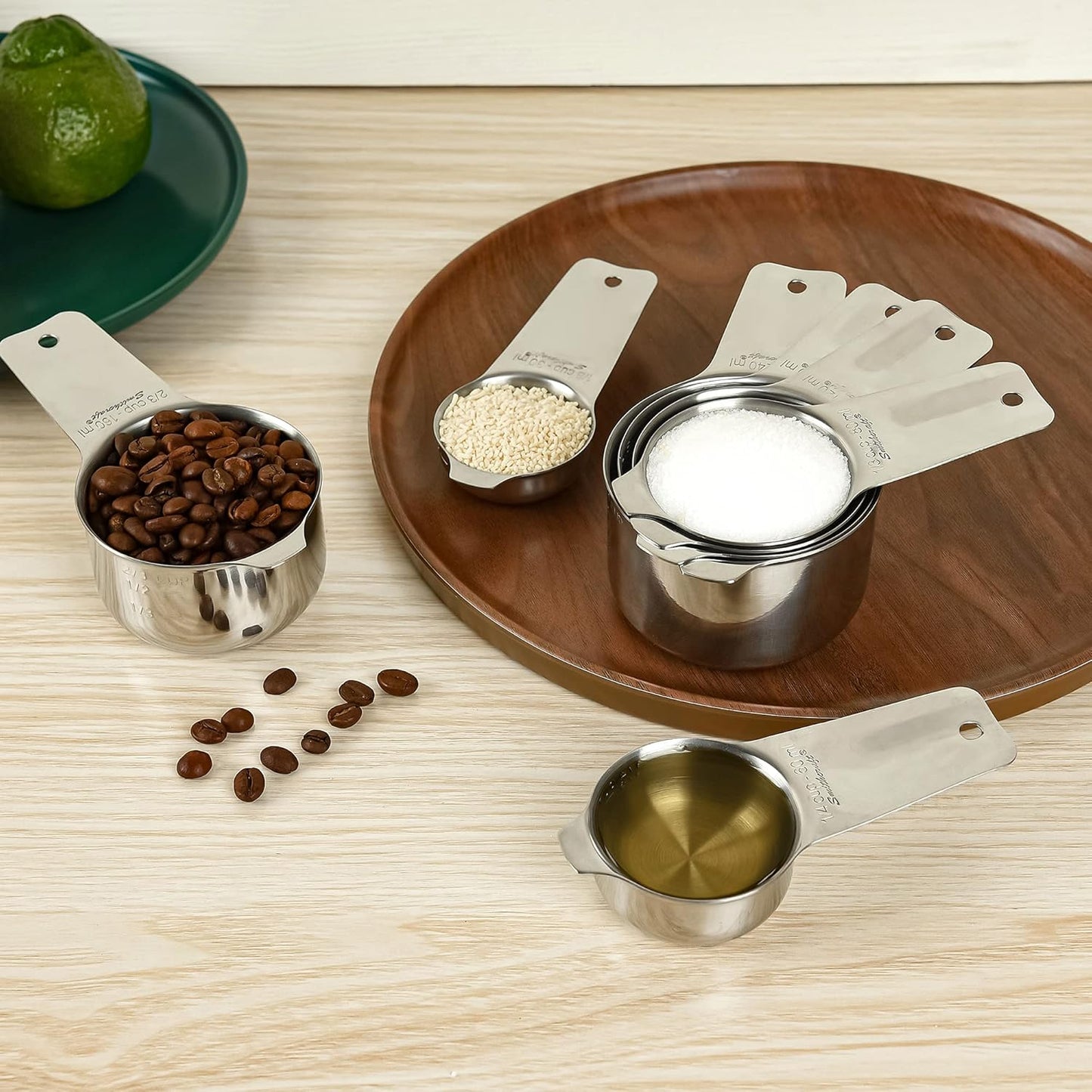 Smithcraft Measuring Cups Set, Stainless Steel Measuring Cup Set 7, 18/8 Stainless Steel Measuring Cups for Kitchen, Metal Meausing Cups for Baking, Dry Nesting Measuring Tools-3/4, 2/3 Measure Cup