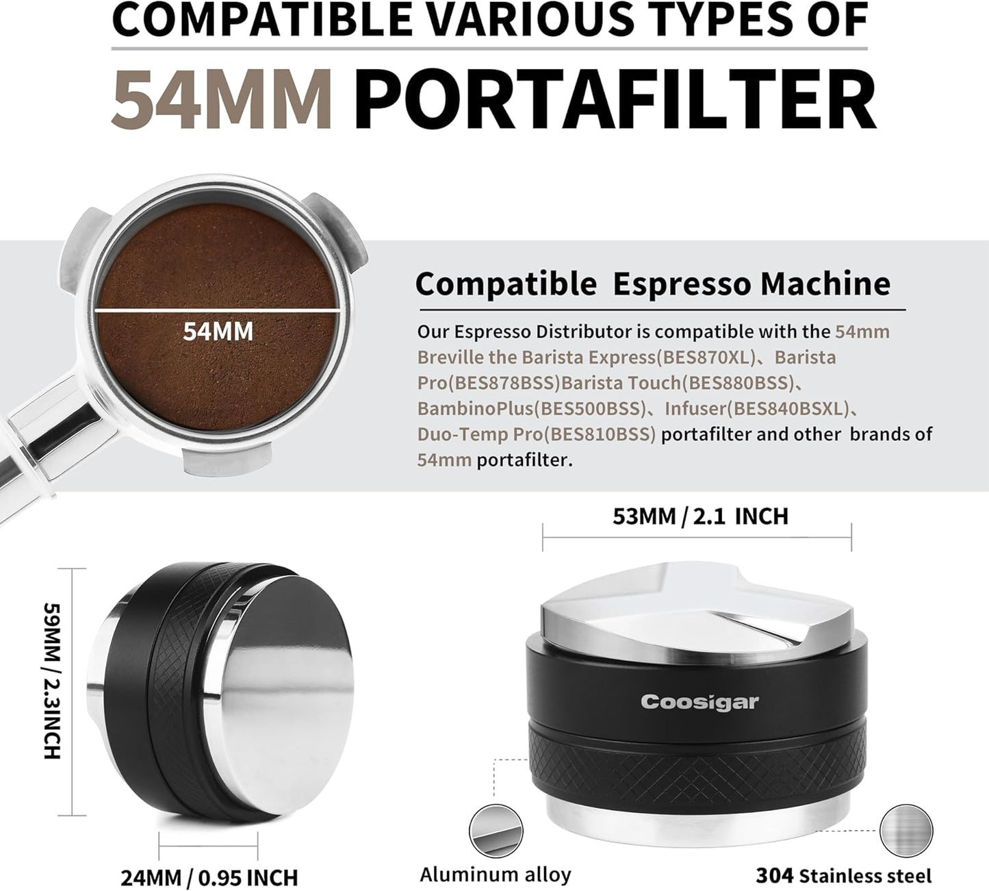 54mm Coffee Distributor and Tamper,Dual Head Coffee Leveler Fits for Breville 54mm Portafilter,Professional Espresso Hand Tamper.