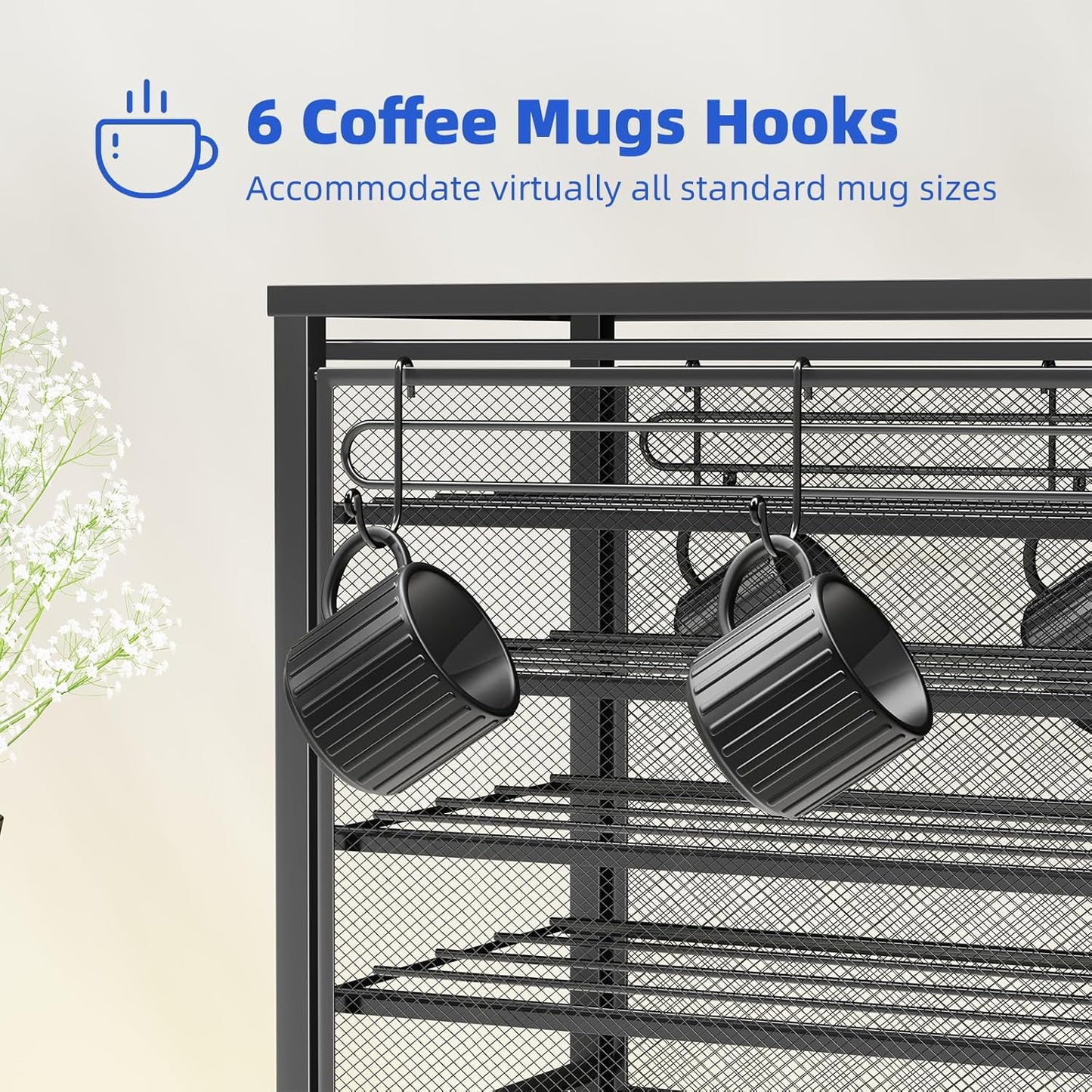 Simple Trending 5 Tier Coffee Pod Holder for K Cup, 160 Pod Pack Capacity Rack, Metal, Black