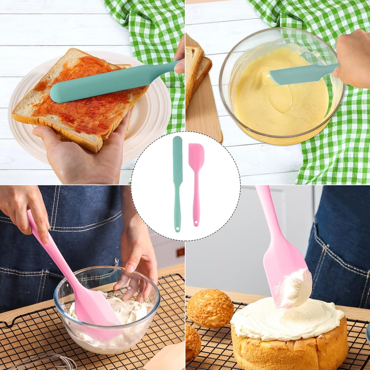 Mini Silicone Spatula Set 6 PCS Food Grade Small Jar Spatula with Long Handle Makeup Spatula Tool Heat Resistant Kitchen Utensils for Baking Cooking Mixing Tiny Scraper