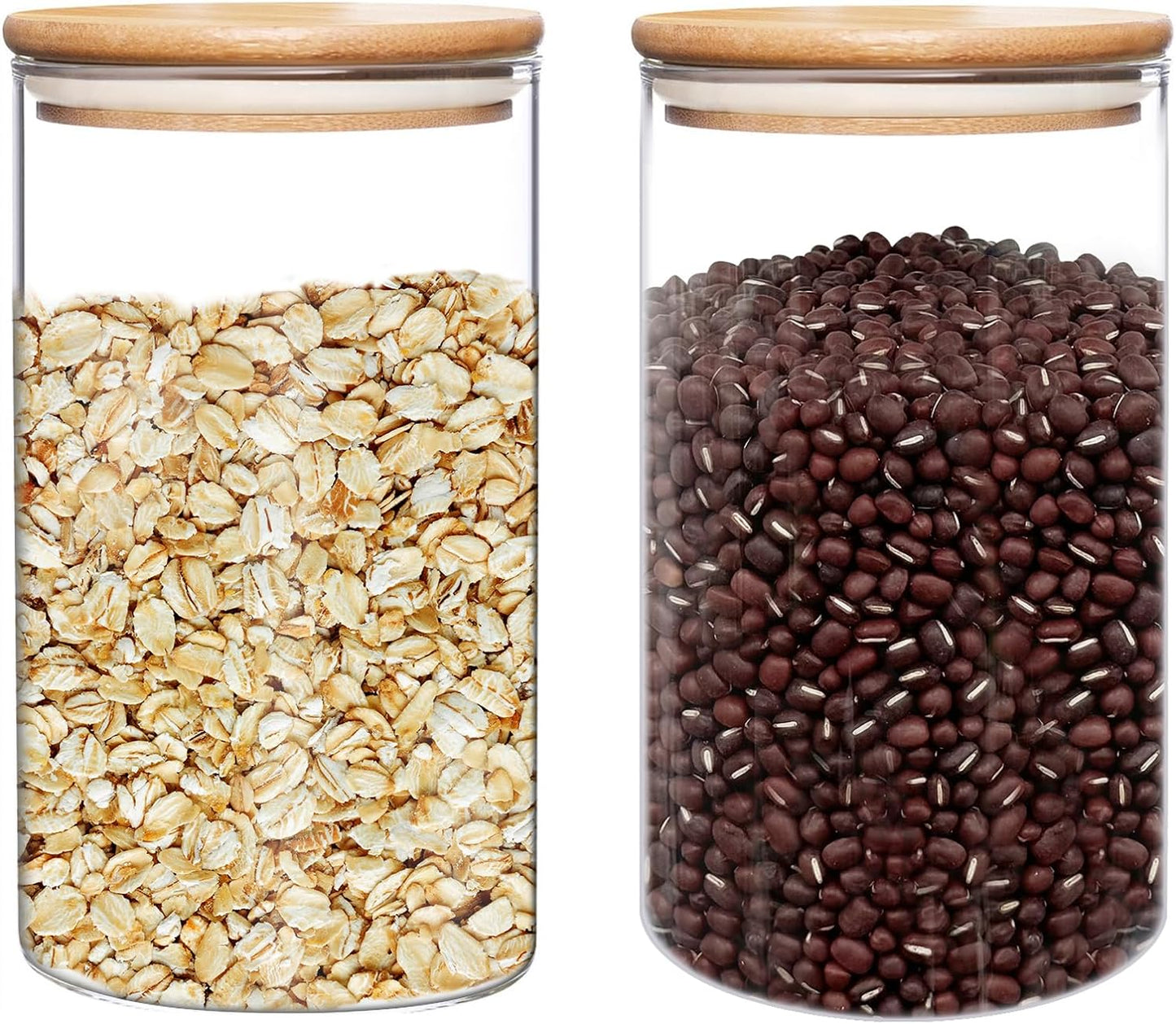umieo Large Glass Flour and Sugar Containers 50oz Set of 2, Glass Jar with Airtight Lids, Clear Storage Containers with Bamboo Lids for Rice, Oat, Nuts, Candy, Cereal, Coffee, Beans