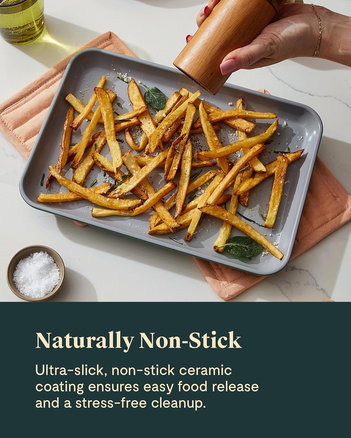 Caraway Non-Stick Ceramic Baking Sheet Trio - Naturally Slick Ceramic Coating - Non-Toxic, PTFE & PFOA Free - 18 x 13" Large, 15 x 10" Medium, & 9" x 13" Small - Slate