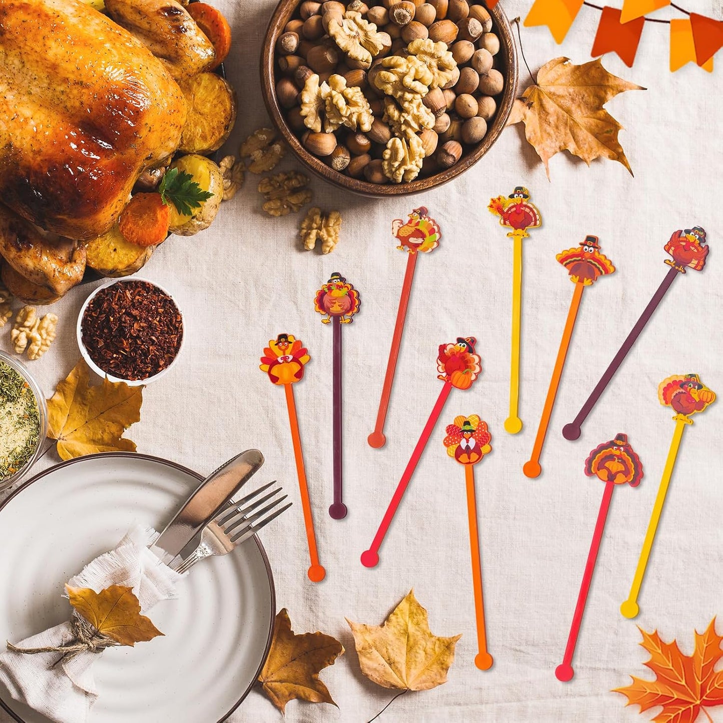 30 Pcs Thanksgiving Drink Stirrers Acrylic Turkey Coffee Stirrers Swizzle Sticks Fall Cocktail Swizzle Sticks Mixers for Thanksgiving Autumn Party Tea Coffee Bar Supplies