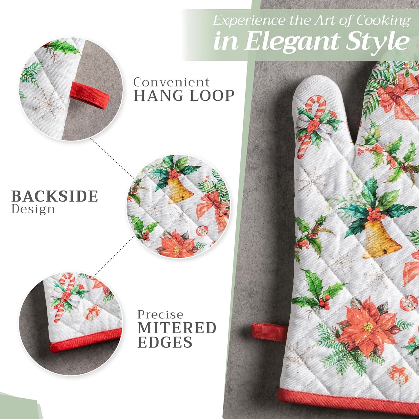 Maison d' Hermine Oven Gloves 100% Cotton Oven Mitt 7" x 13" with Loop Heat Resistant, BBQ, Cooking Gloves, Baking, Grilling, Kitchen, Handling Hot Pans (Pack of 1, Chromo)