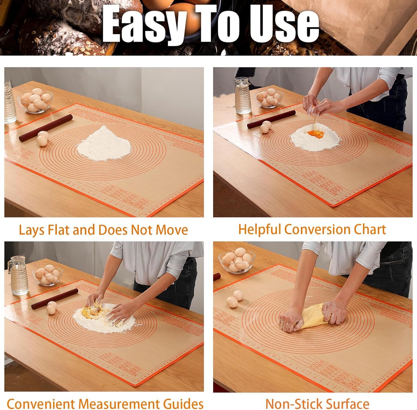 Silicone Pastry Mat 34x26 Inch - Nonstick Baking Mat Perfect for Dough, Pastry, Pie Crust, Fondant, Pasta/Pizza, Kitchen Counter