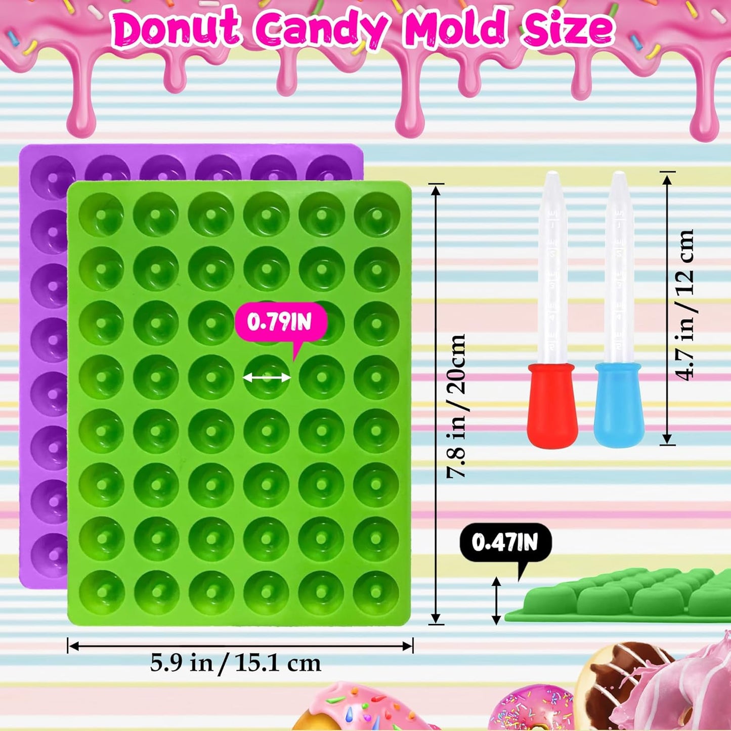 5 Pack Gummy Rings Candy Molds Silicone Round Mini Donut Mold with 2 Dropper,Non-Stick Food Grade Mold for Hard Candies, Chocolate, Ice Cube