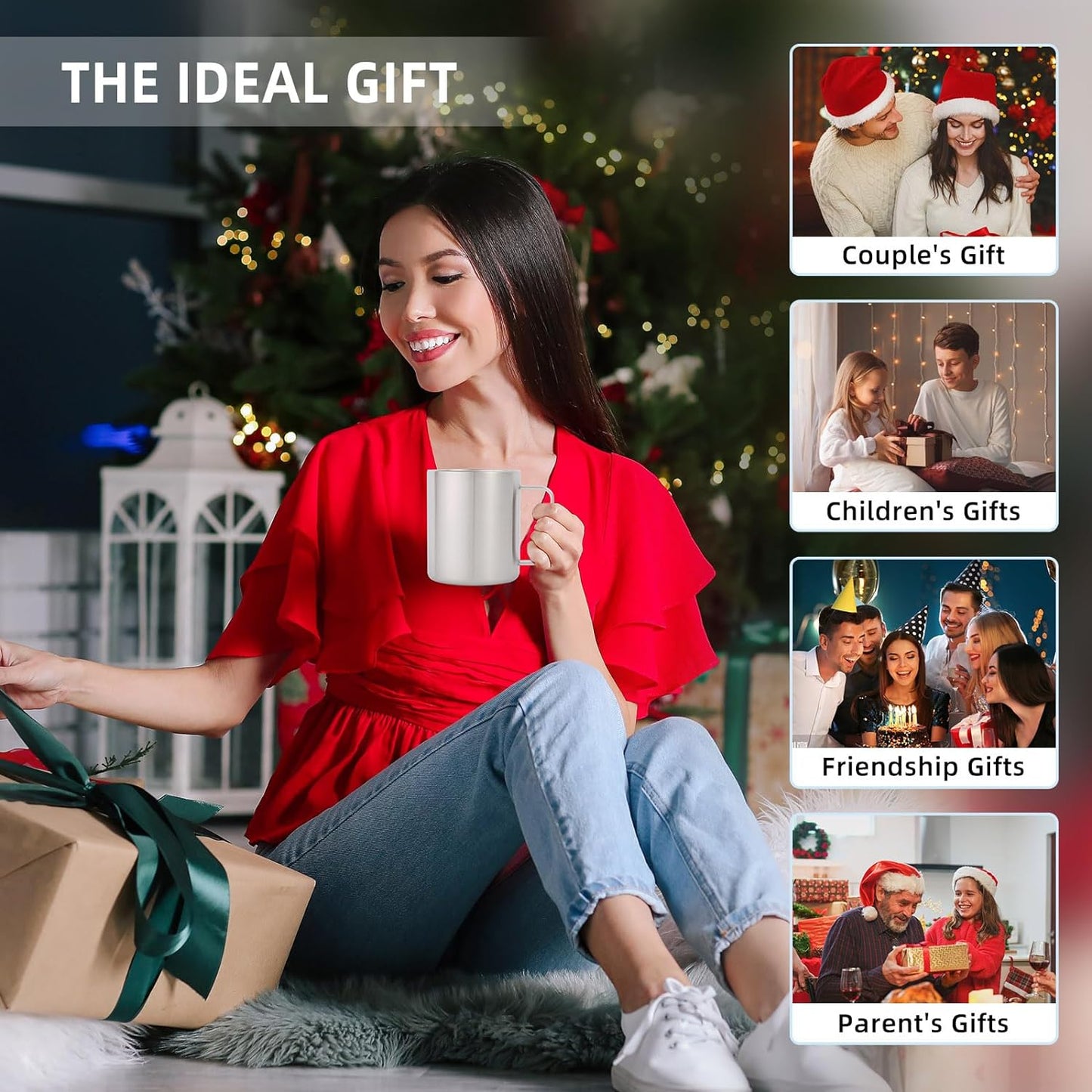 Volhoply 14oz Insulated Stainless Steel Coffee Mug with Lid Bulk 8 Pack,Double Wall Vacuum Travel Coffee Cup with Handle,Reusable Metal Cups Tumbler,Camping Mugs Keep Hot,Ideal Gifts(Gray,8 Set)