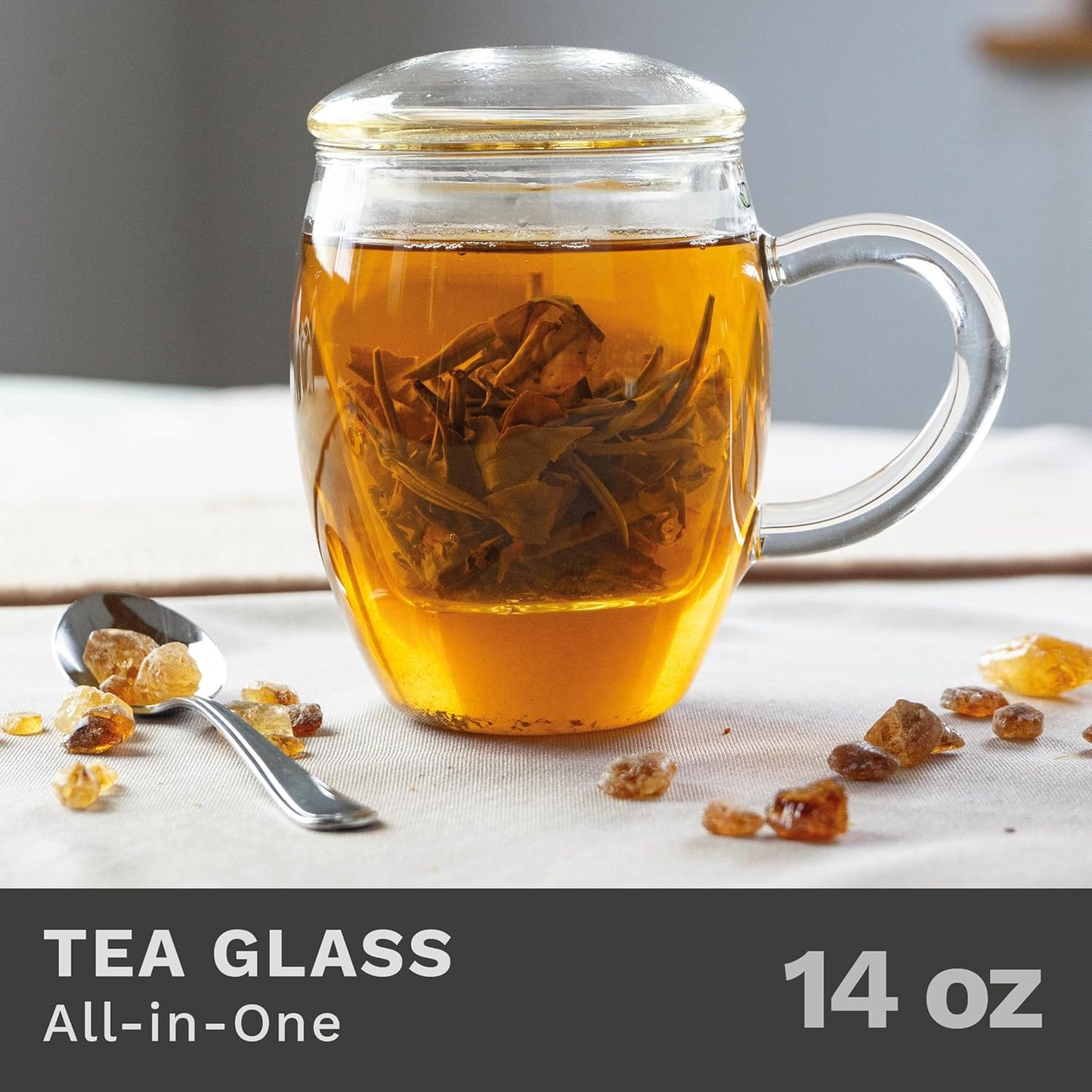 Creano 2x All-In-One Tea Glass with integrated Glass Filter and Lid - 14oz (400ml)