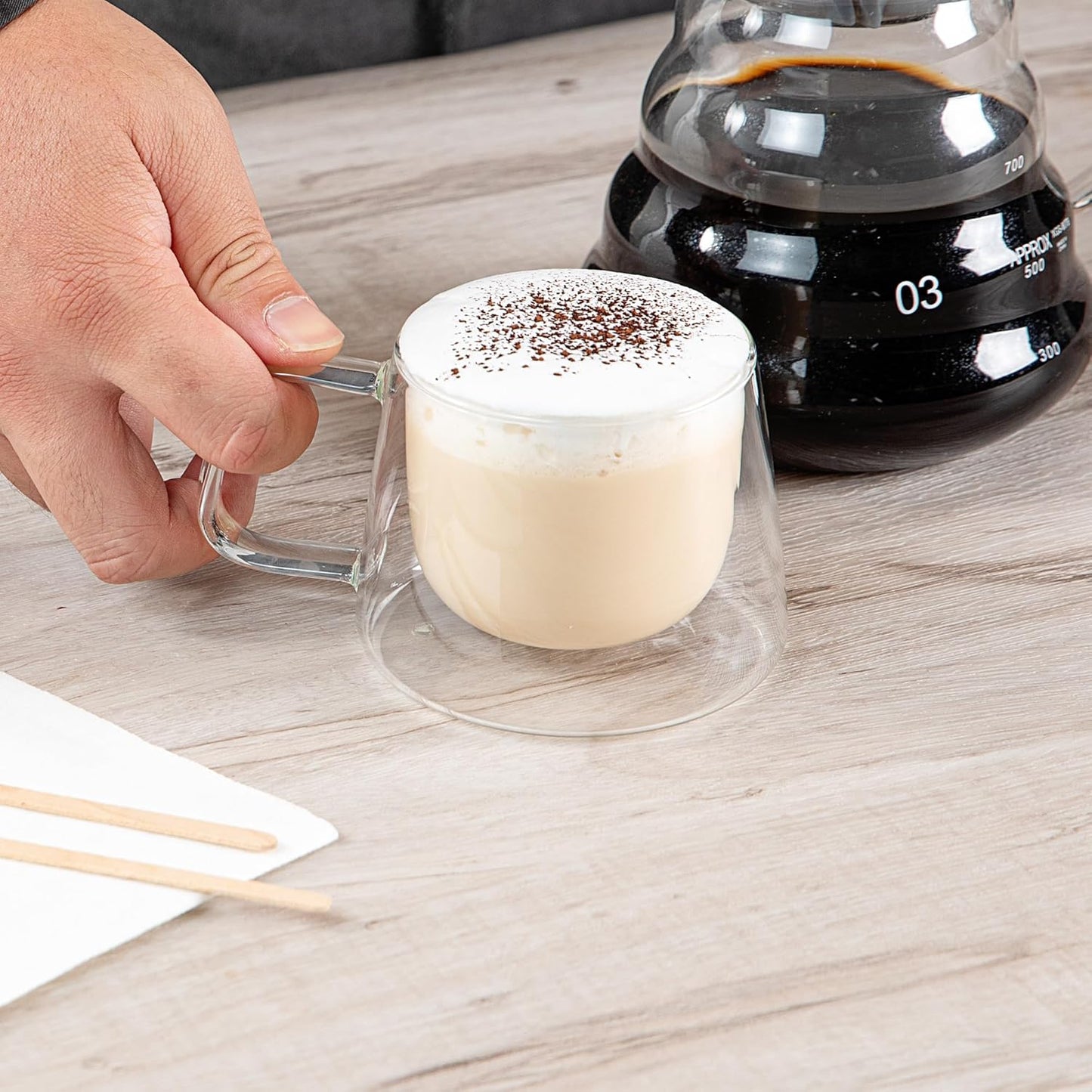 Restaurantware-Forma Professional 6.8 Ounce Double Wall Coffee Mugs, 2 Insulated Coffee Mugs With Handle - Dishwashable, Reusable, Clear Glass Beverage Cups, Freezable, For Hot Or Cold Beverages