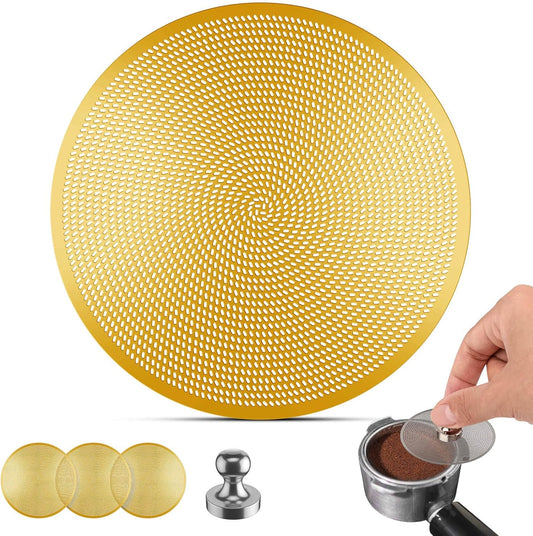 3 Pcs 58mm Espresso Puck Screen - 0.2mm Ultra Thin Espresso Puck, Metal Reusable Coffee Filter, Compatible with Espresso Machine 58mm Portafilter Basket (Golden)