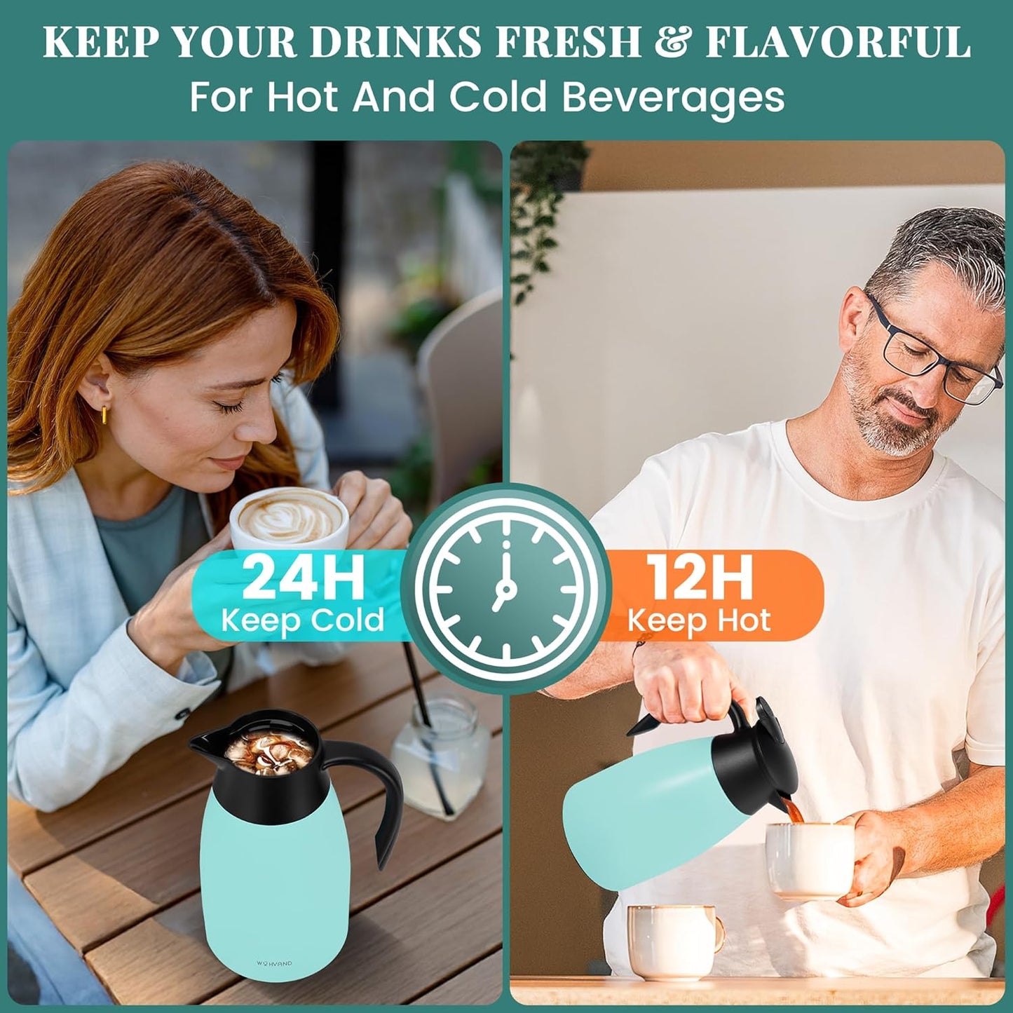 51 Oz Thermal Coffee Carafe, Stainless Steel Insulated Vacuum coffee crafts to keep coffee hot, 1.5 Liter Tea Water Coffee and Beverage Dispenser (Blue)