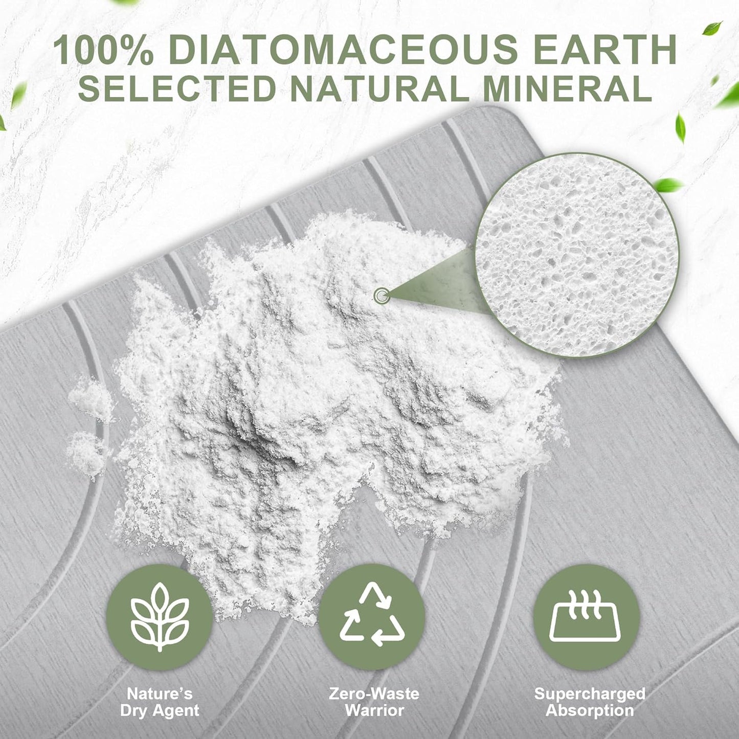 Large Stone Drying Mat for Kitchen Counter, 24" × 16" Diatomite Dish Drying Mat, Quick Dry Stone Mats, Ultra Absorbent Natural Diatomaceous Earth Mats for Dished, Bottles, Grey