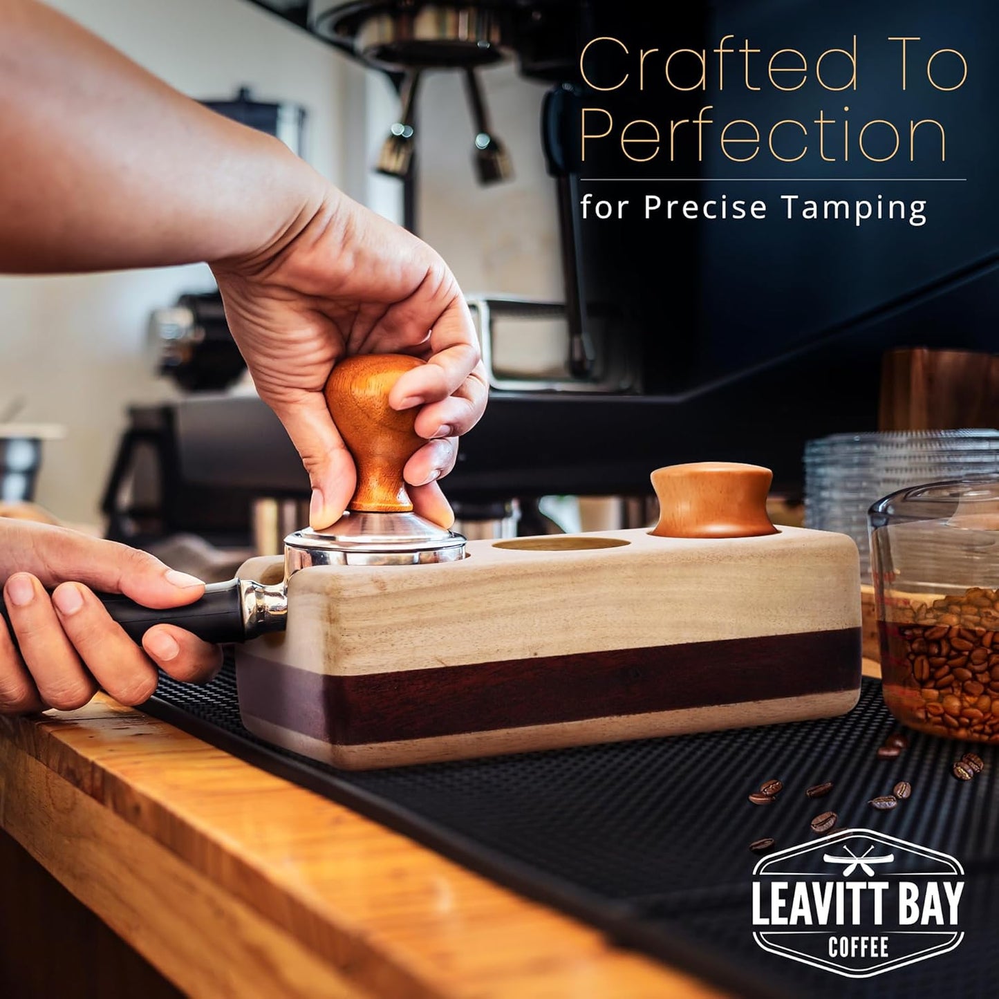 Espresso Tamping Station - Portafilter Holder (62mm) - Acacia & Mango Wood Espresso Station & Tool Organizer - Essential Accessories for Baristas