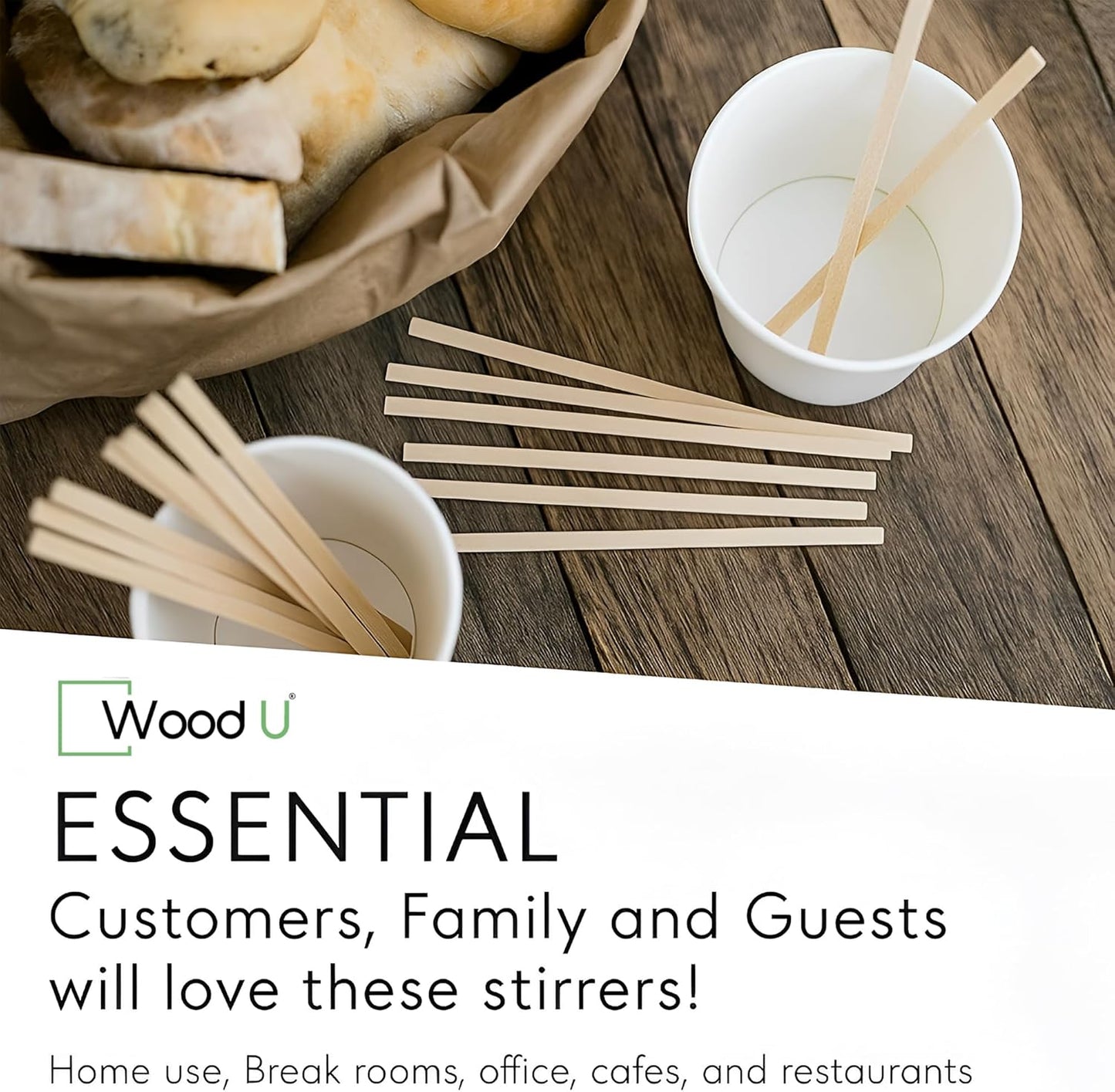 Wooden Coffee Stirrers - 5.5" 1000 pcs of Wooden Sticks - Square - End Coffee Mixer Stick