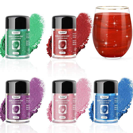 5 Colors Edible Glitter Set, Edible Glitter for Drinks, Luster Dust Shimmer Powder for Cakes, Cocktails, Beverages, Strawberries, Cookies, Candies, Fondant, Easter Eggs(5g/Bottle)