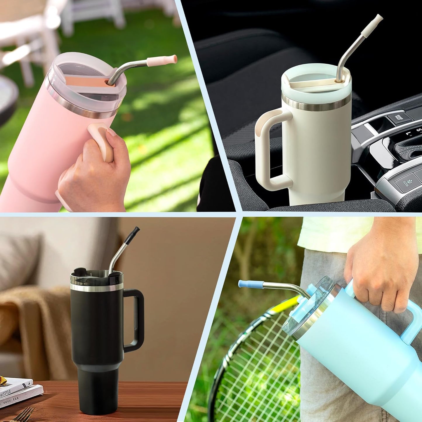 Reusable Stainless Steel Straws with Silicone Tip for Stanley 30oz, Metal Drinking Straws for 30oz Tumbler,3 Bent Tubes & 6 Tips& 1 Cleanr Brush (Black)