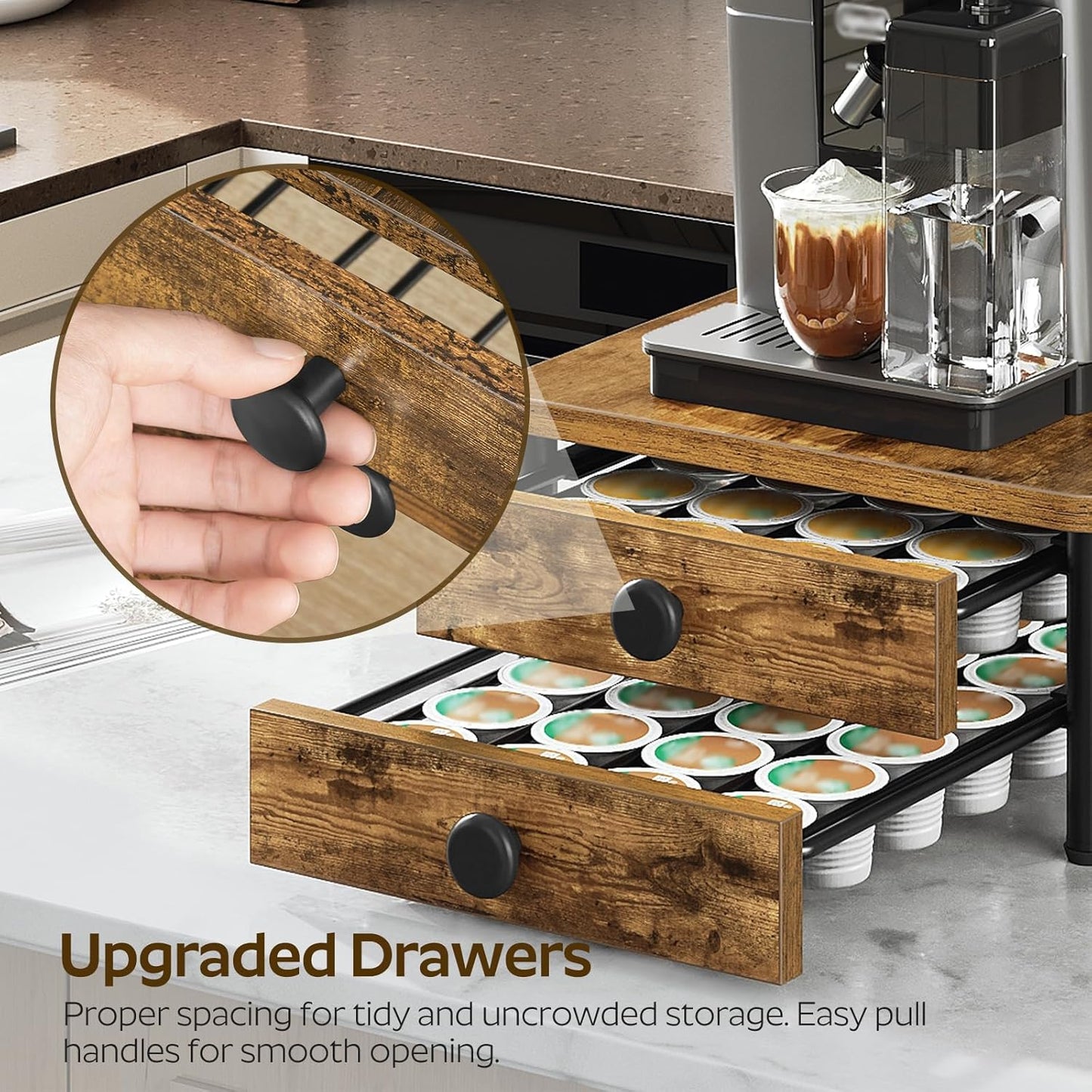 Coffee Pod Drawer Holder for K Cup, 56 Pods Capacity, 2 Tier Organizer for K Cup, Coffee Pod Organizer for Countertop, Space Saving, Easy Assembly, Rustic Brown KH28BRY1