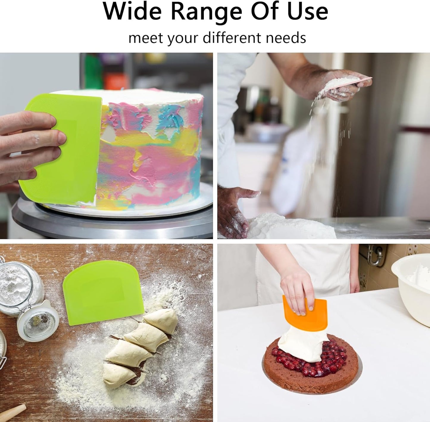 Dough Cutter Bench Scraper for Baking, 5 PCs BPA Free PE Plastic Flexible Bowl Scraper, Food-safe Plastic Dough Scraper for Bread Cake Dough Fondant Icing (White, Green, Orange, Blue, Pink)