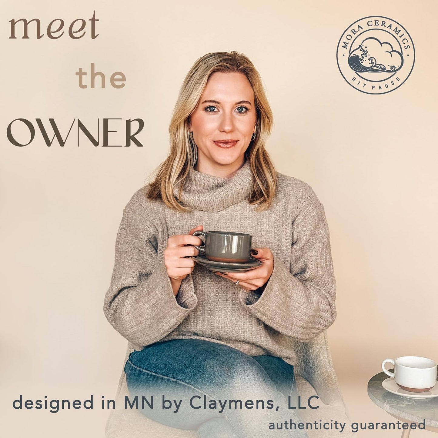 Mora Ceramics 8oz Cappuccino Mug Set of 4 - Ceramic Coffee Cups with Saucers - Microwave and Dishwasher Safe, Perfect For Tea, Espresso, Latte - Porcelain Mugs for Kitchen or Cafe - Assorted Neutrals