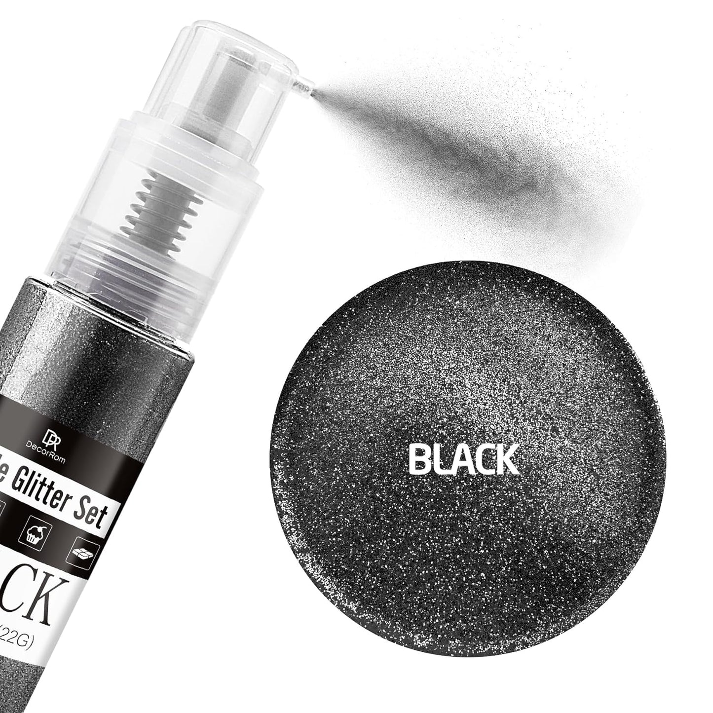 Edible Glitter Spray - 3/4oz Luster Dust Edible Food Grade Glitter Shimmer Dust Powder for Cocktails, Drinks, Cake Decorating - Metallic Food Coloring Powder for Wine, Candy, Cookie, Icing (Black)