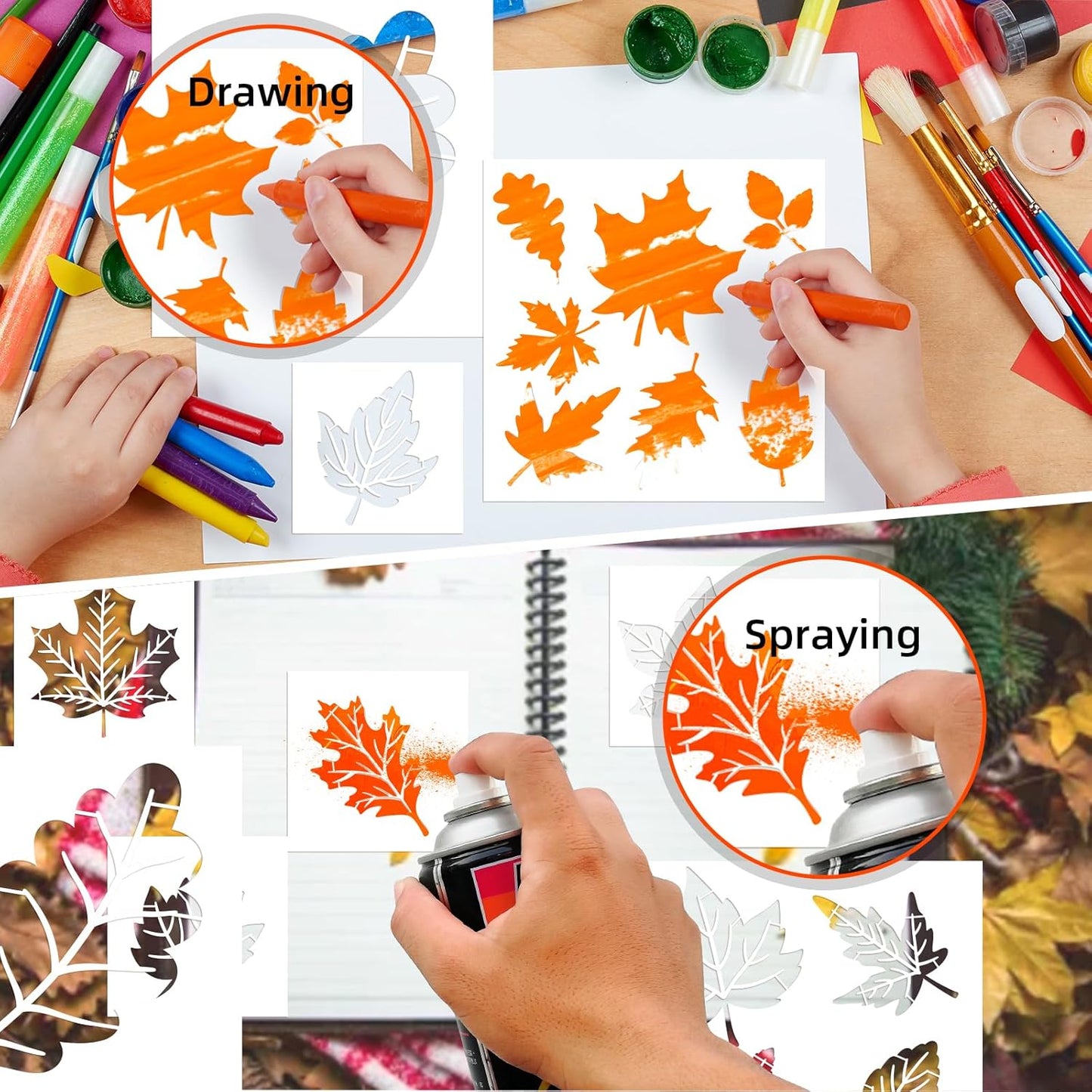 Fall Painting Stencils Maple Leaves Stencils Autumn Leaves Stencil Thanksgiving Plastic Leaf Pattern Stencil Templates for Painting on Wood, Floor, Wall DIY Farmhouse Home Decor (Maple Leaves)