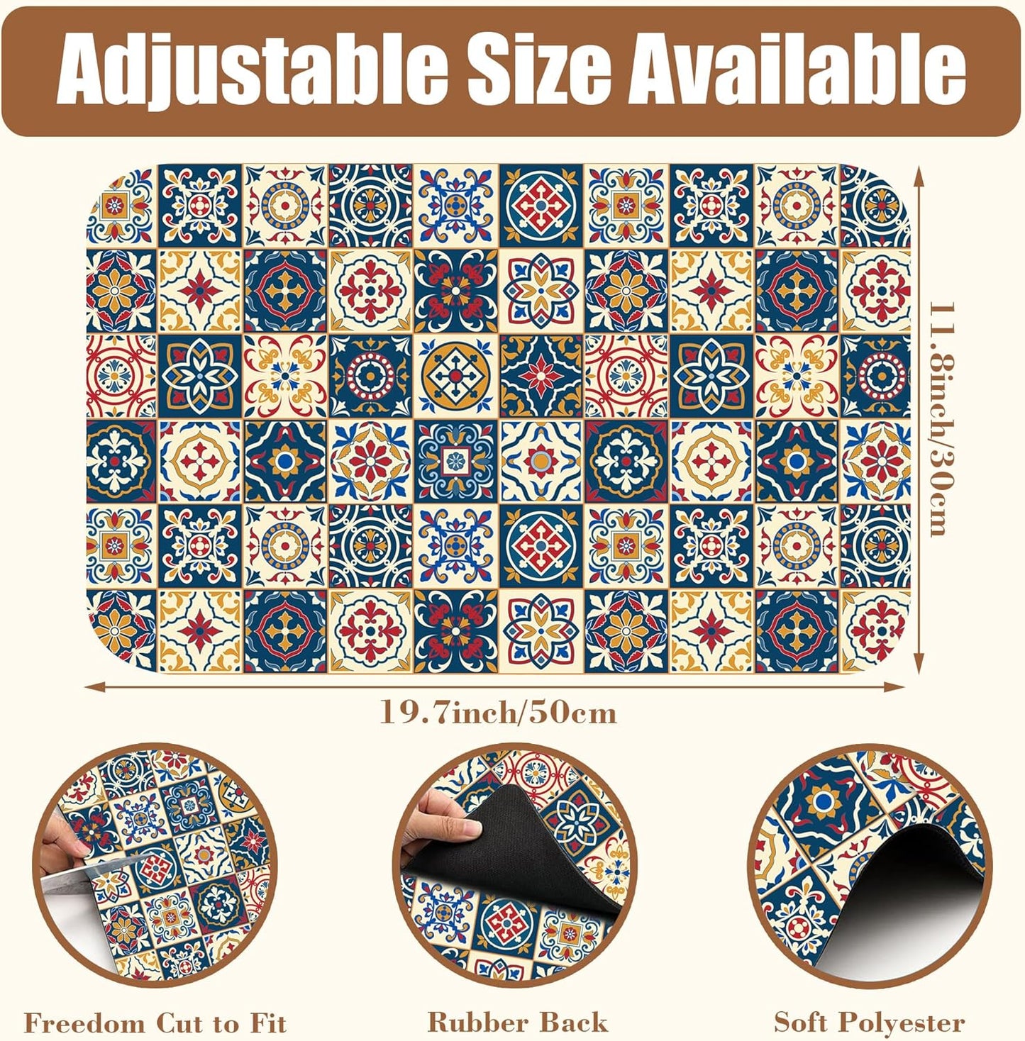 Dish Drying Mat Moroccan Tile Coffee Bar Mat for Countertop Absorbent Rubber Backed Hide Stain Dish Drainer Rack Pad Coffee Maker Espresso Machine Dining Room Decoration 11.8 x 19.7 Inch