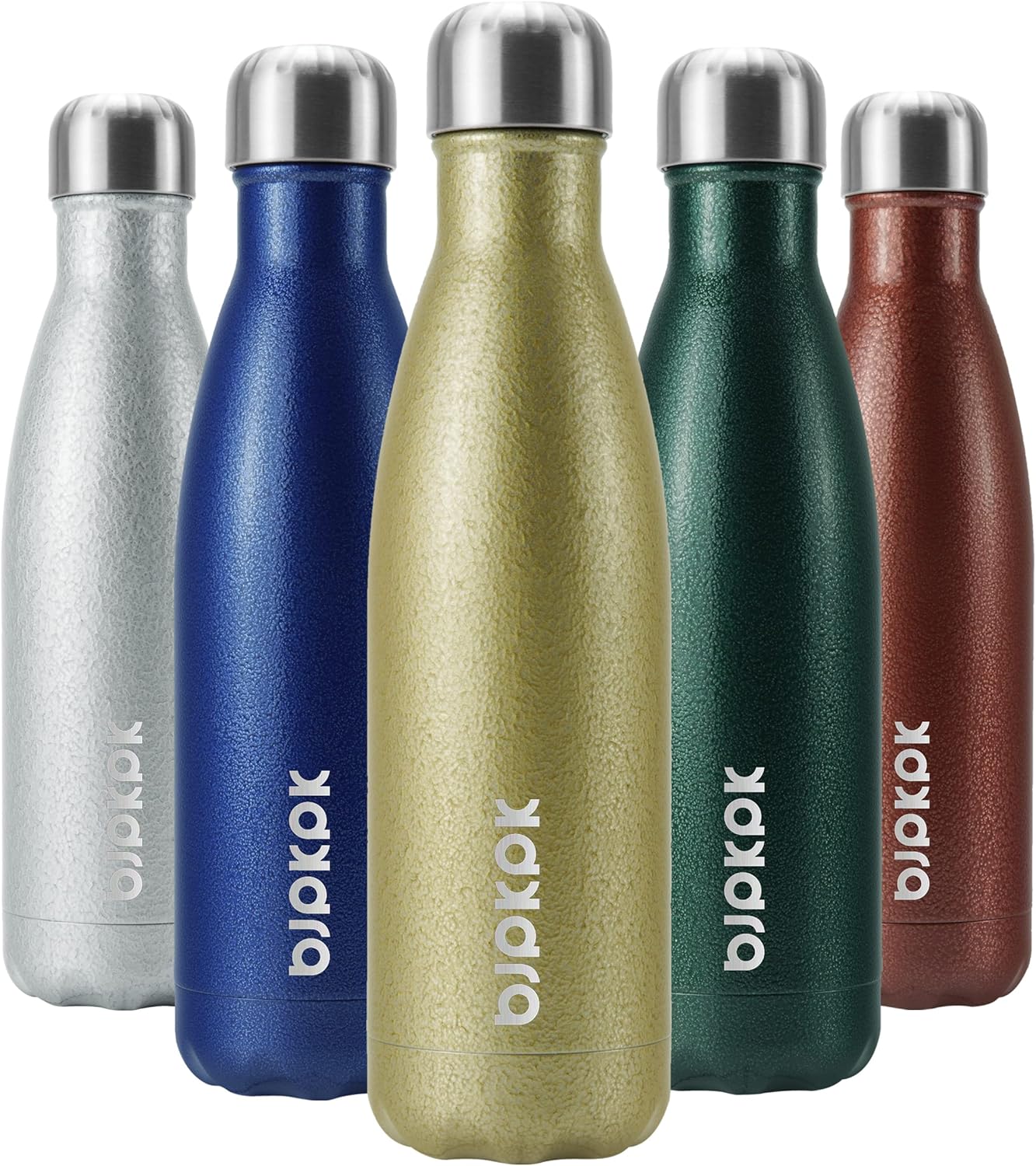 BJPKPK Insulated Water Bottles 17oz,Leak Proof Stainless Steel Water Bottle Keeps Cold for 24 Hours and Hot for 12 Hours, BPA Free,Gold