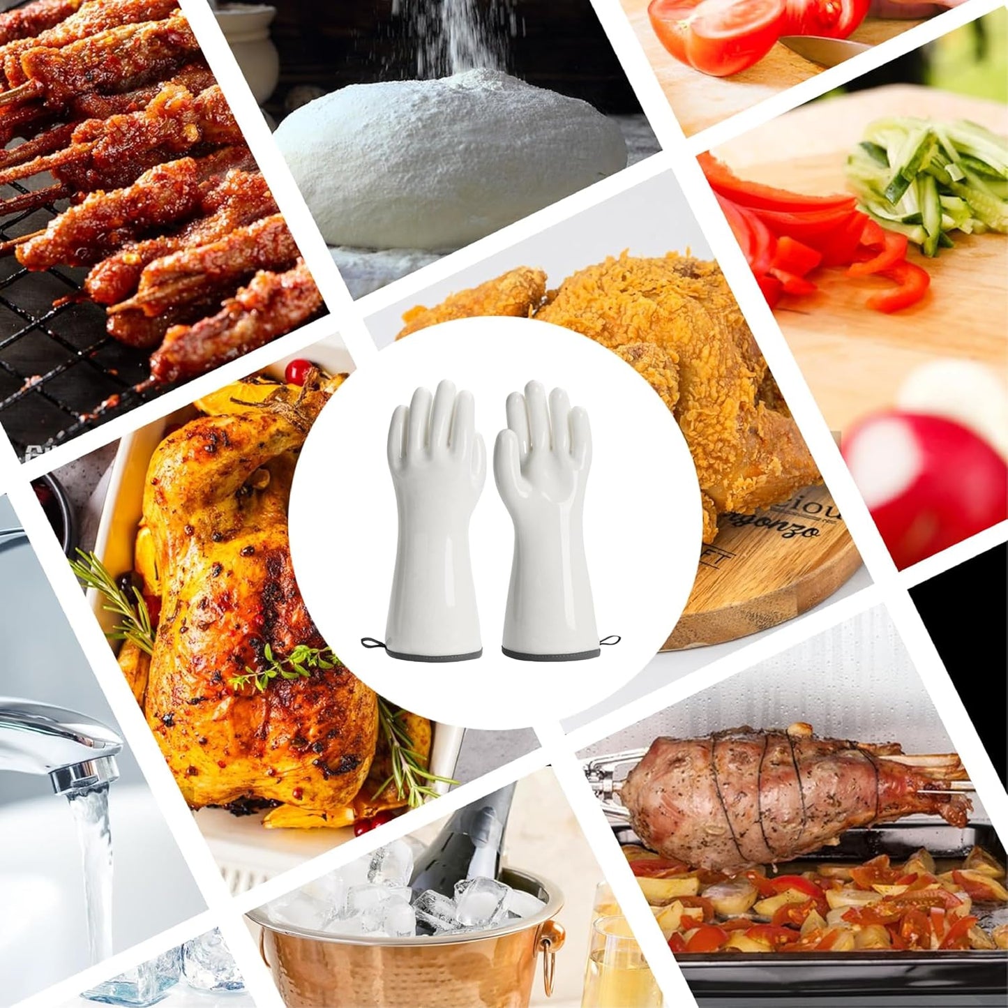 BBQ Gloves for Food Contact Grilling Gloves White, Medium