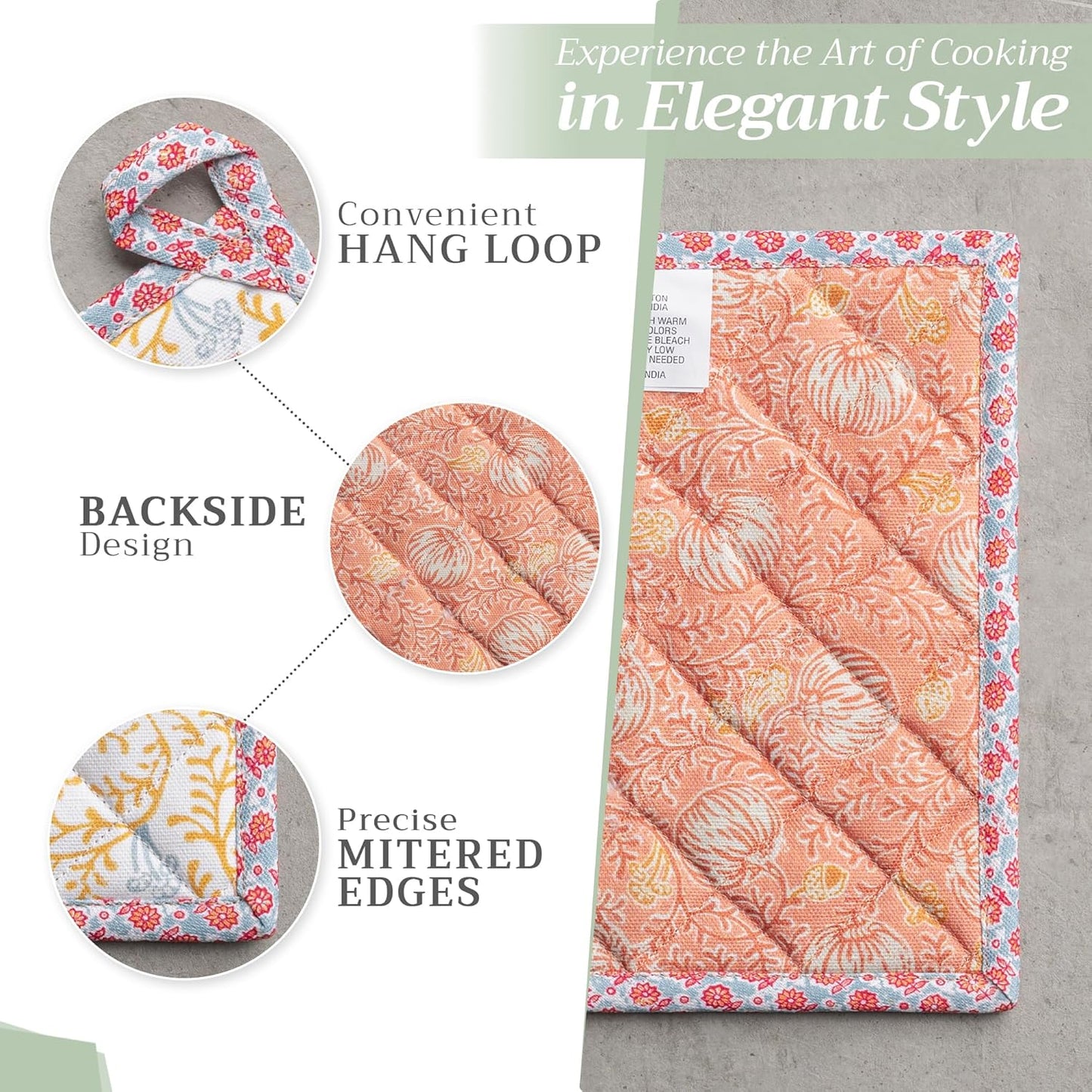 Maison d' Hermine Pot Holders 100% Cotton Heat Resistant Potholders 8" x 8" Hot Pads with Loop BBQ, Cooking, Baking, Grilling, Kitchen, Handling Hot Pans (Pack of 1, Harvest Festival)