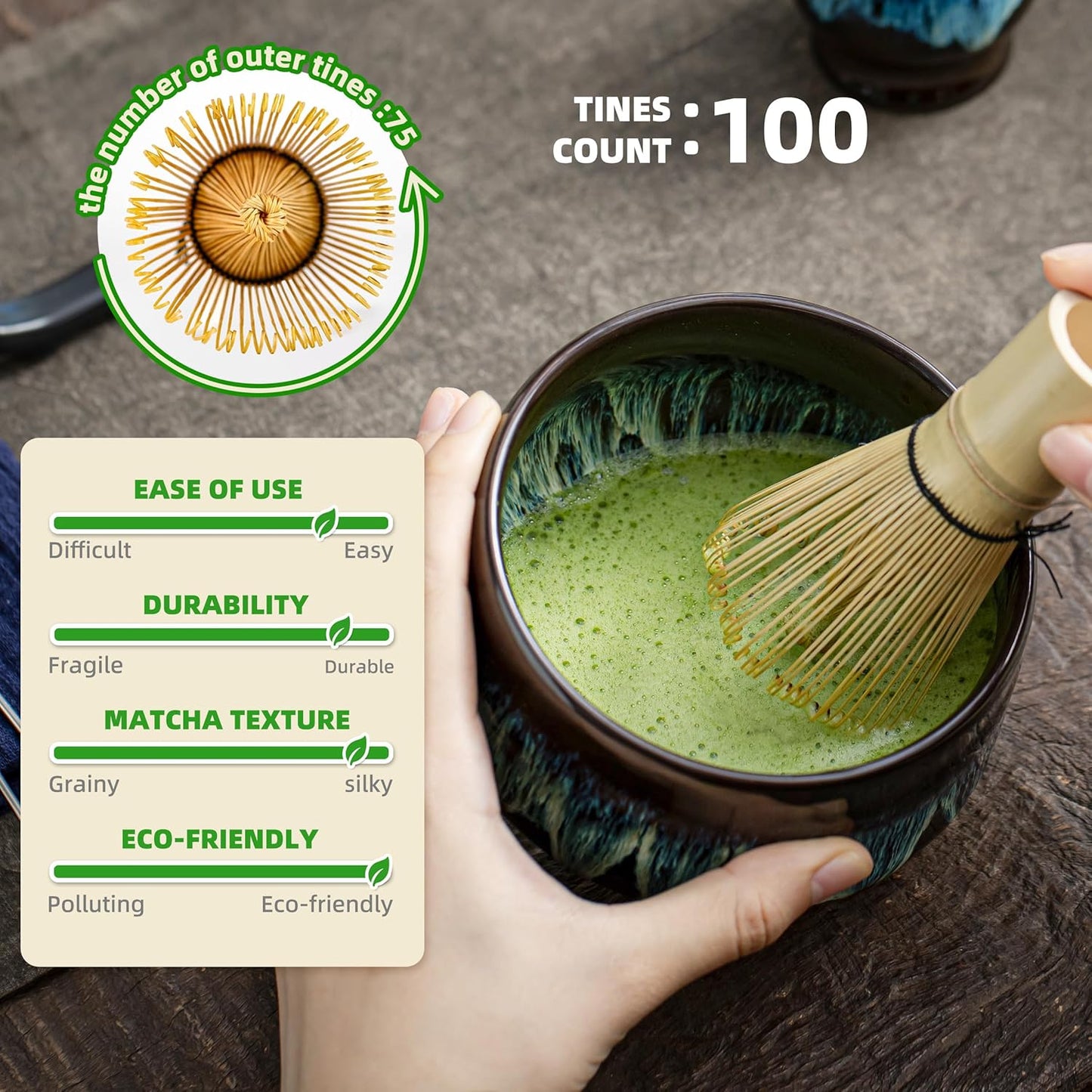 TEANAGOO Matcha Whisk Set, 7 Pcs Matcha Set with Holder/Scoop/Sifter, Matcha Kit for Ceremony, Tradition Tea Set for Making Breakfast/Latte, Matcha Whisk Set and Ceramic Bowl, Gift for Friend/Family